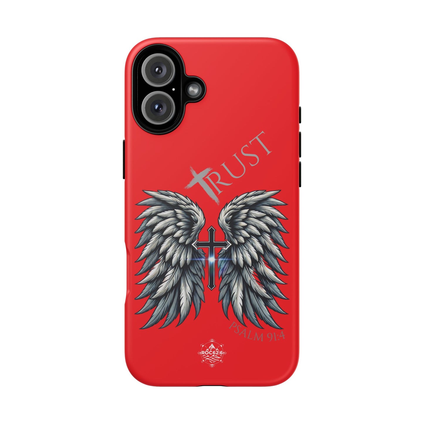 Wings Series Red Phone Case - Trust, Psalm 91:4 Design, Inspirational Gift, Christian Accessories, Spiritual Protection, Encouragement
