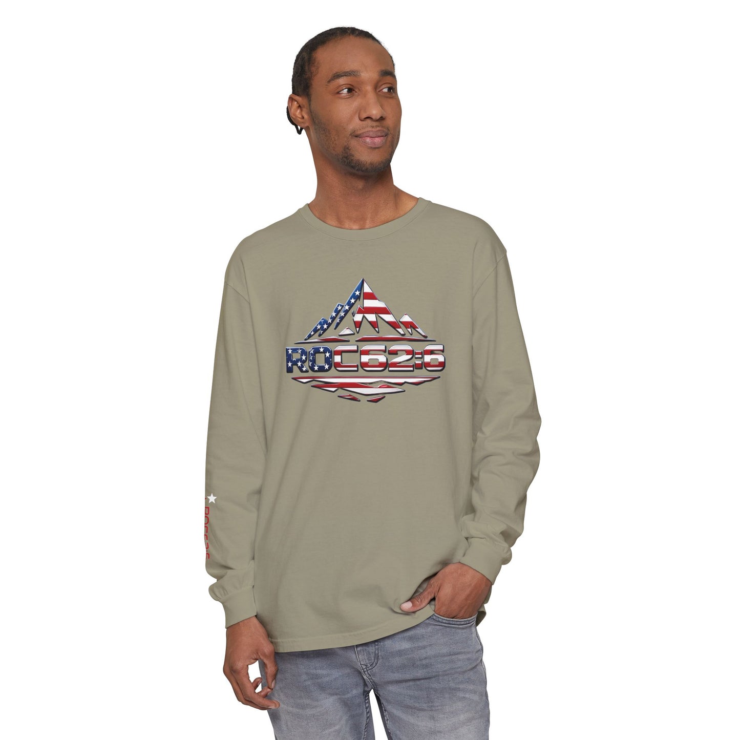 American Flag Mountain ROC626 Long Sleeve Shirt | Patriotic Outdoor Tee