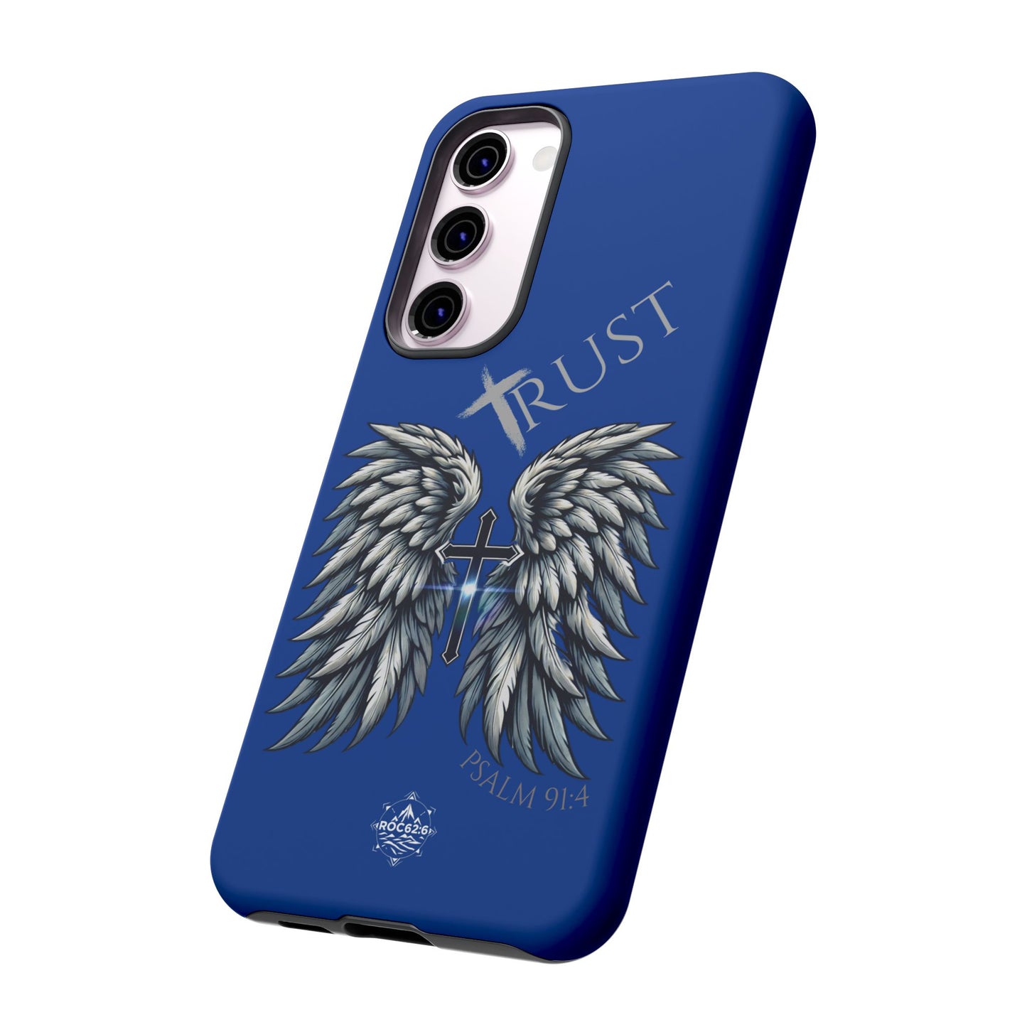 Wings Series Blue Phone Case - Trust, Psalm 91:4 Design, Inspirational Gift, Christian Accessories, Spiritual Protection, Encouragement
