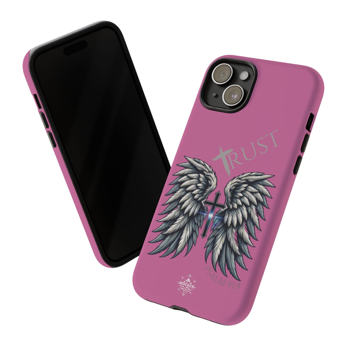 Wings Series Pink Phone Case - Trust, Psalm 91:4 Design, Inspirational Gift, Christian Accessories, Spiritual Protection, Encouragement