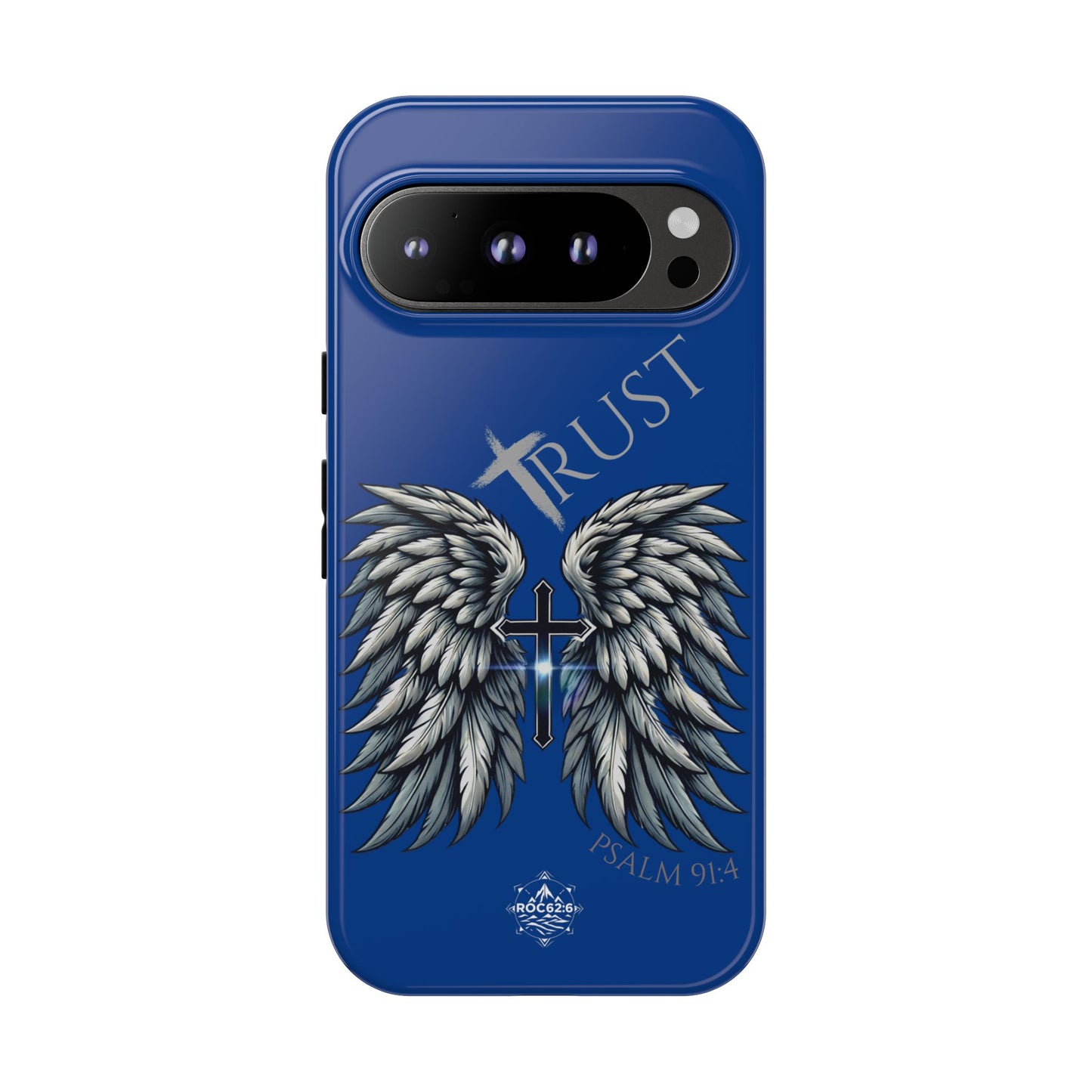 Wings Series Blue Phone Case - Trust, Psalm 91:4 Design, Inspirational Gift, Christian Accessories, Spiritual Protection, Encouragement
