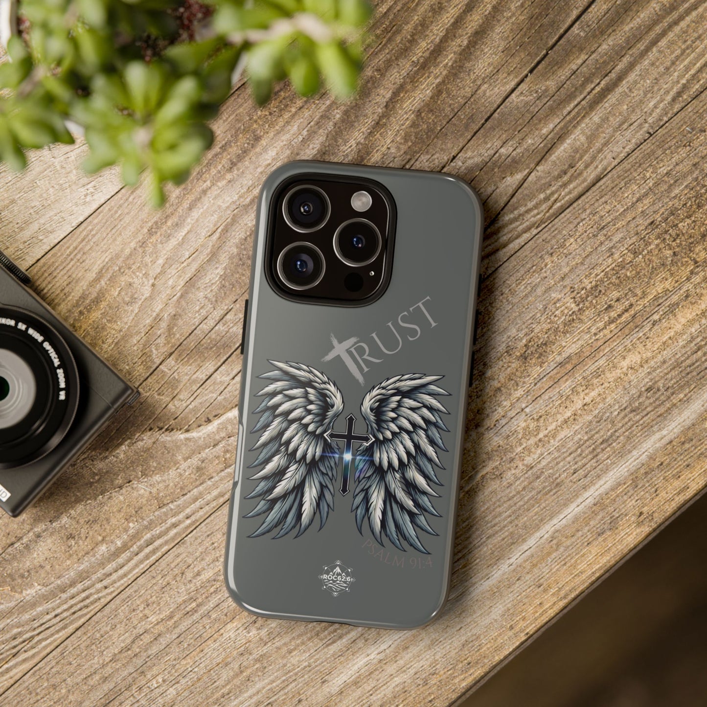 Wings Series Dark Grey Phone Case - Trust, Psalm 91:4 Design, Inspirational Gift, Christian Accessories, Spiritual Protection, Encouragement