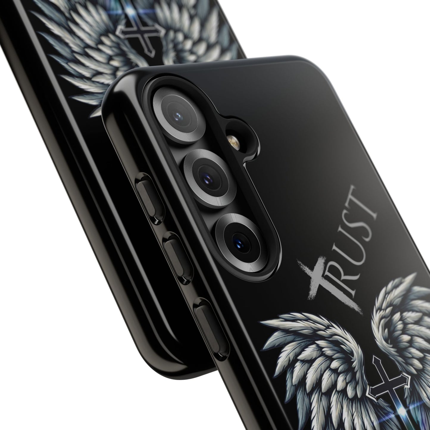 Wings Series Black Phone Case - Trust, Psalm 91:4 Design, Inspirational Gift, Christian Accessories, Spiritual Protection, Encouragement