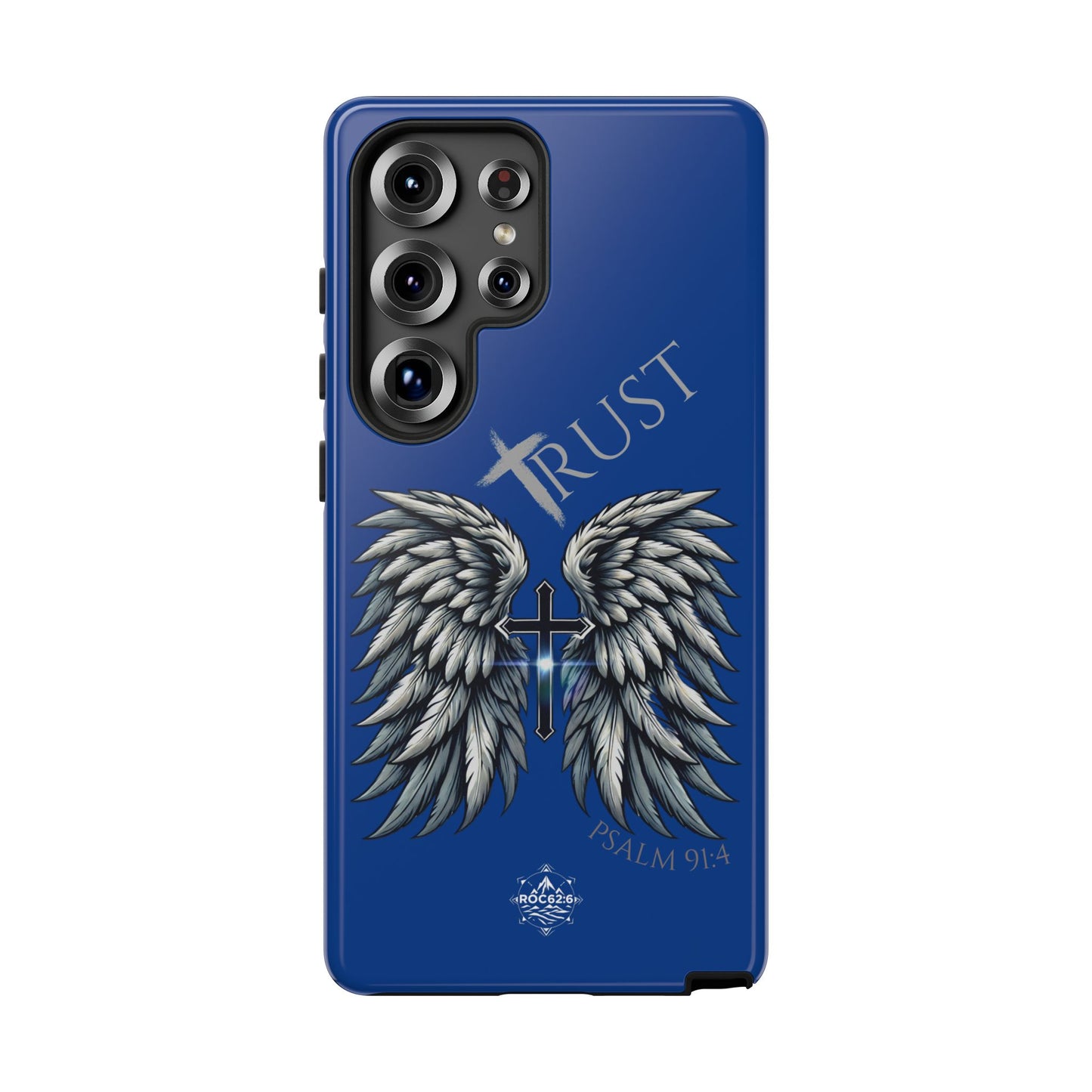 Wings Series Blue Phone Case - Trust, Psalm 91:4 Design, Inspirational Gift, Christian Accessories, Spiritual Protection, Encouragement