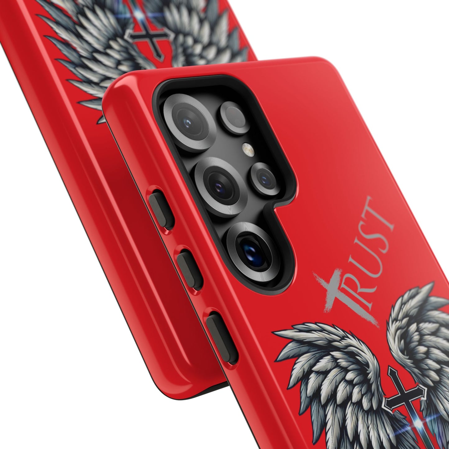 Wings Series Red Phone Case - Trust, Psalm 91:4 Design, Inspirational Gift, Christian Accessories, Spiritual Protection, Encouragement