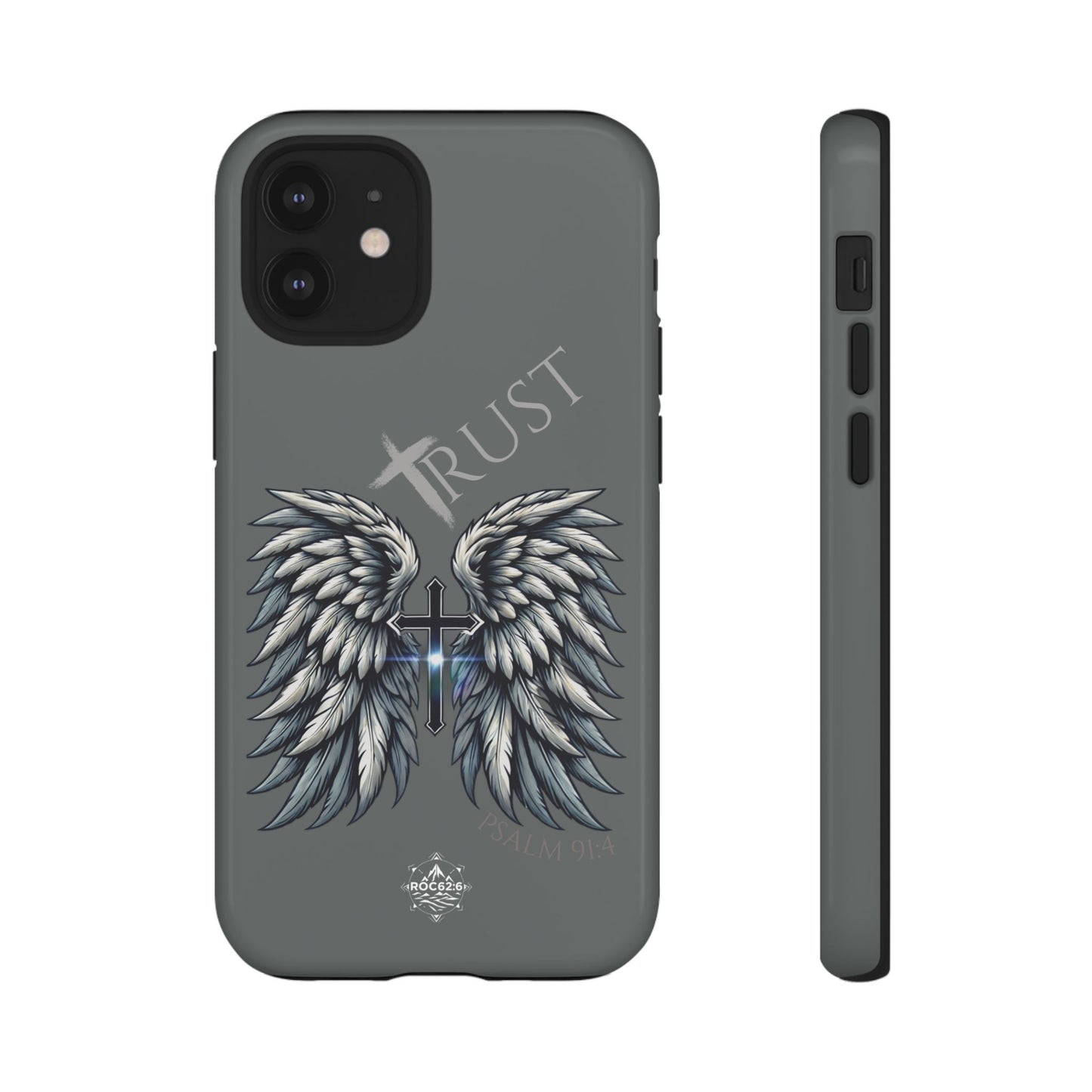 Wings Series Dark Grey Phone Case - Trust, Psalm 91:4 Design, Inspirational Gift, Christian Accessories, Spiritual Protection, Encouragement