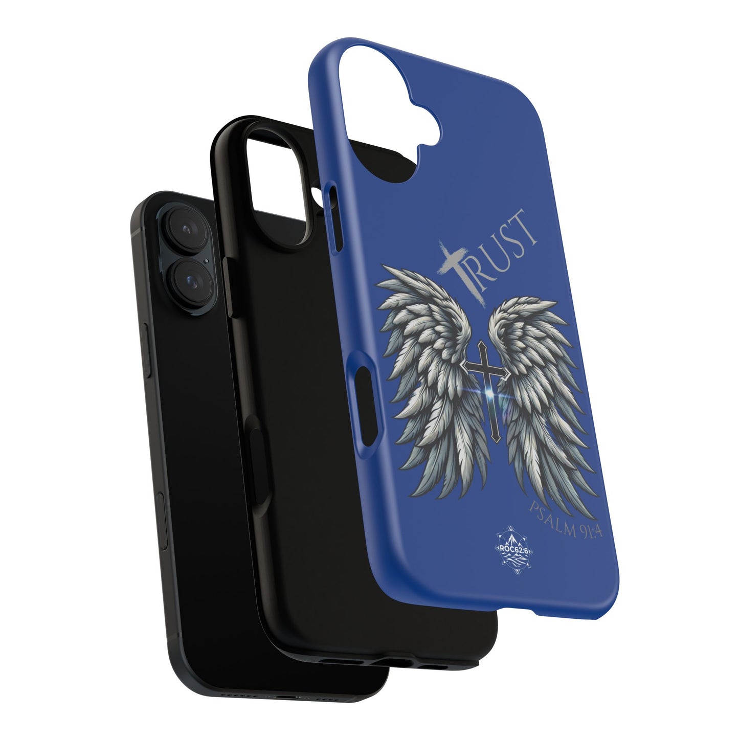 Wings Series Blue Phone Case - Trust, Psalm 91:4 Design, Inspirational Gift, Christian Accessories, Spiritual Protection, Encouragement