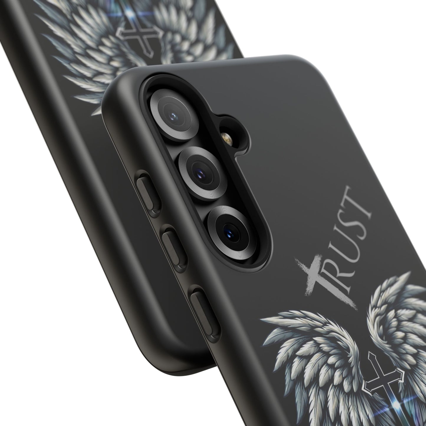 Wings Series Black Phone Case - Trust, Psalm 91:4 Design, Inspirational Gift, Christian Accessories, Spiritual Protection, Encouragement