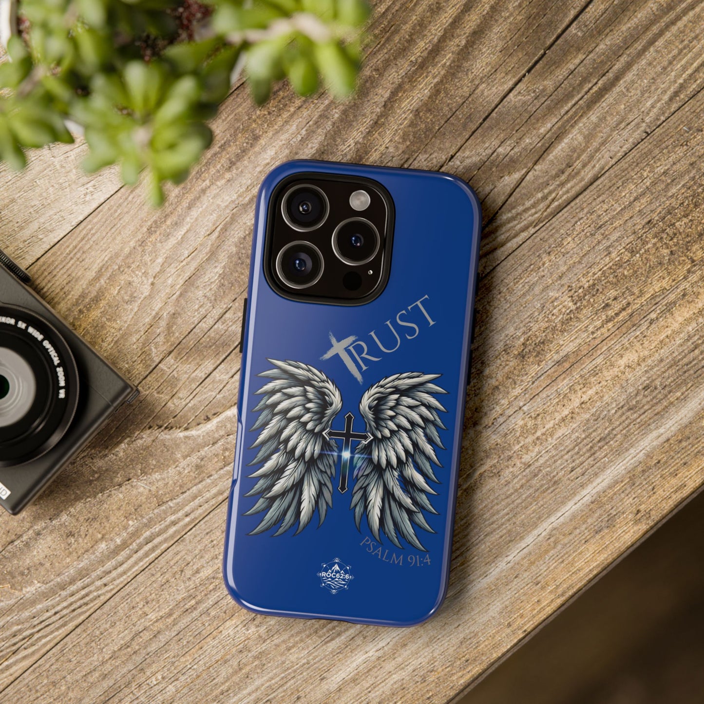 Wings Series Blue Phone Case - Trust, Psalm 91:4 Design, Inspirational Gift, Christian Accessories, Spiritual Protection, Encouragement