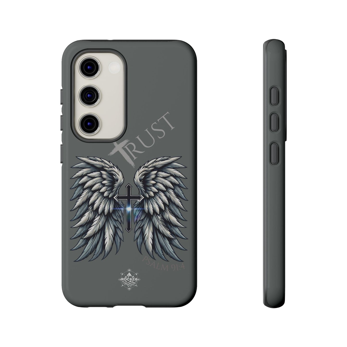 Wings Series Dark Grey Phone Case - Trust, Psalm 91:4 Design, Inspirational Gift, Christian Accessories, Spiritual Protection, Encouragement
