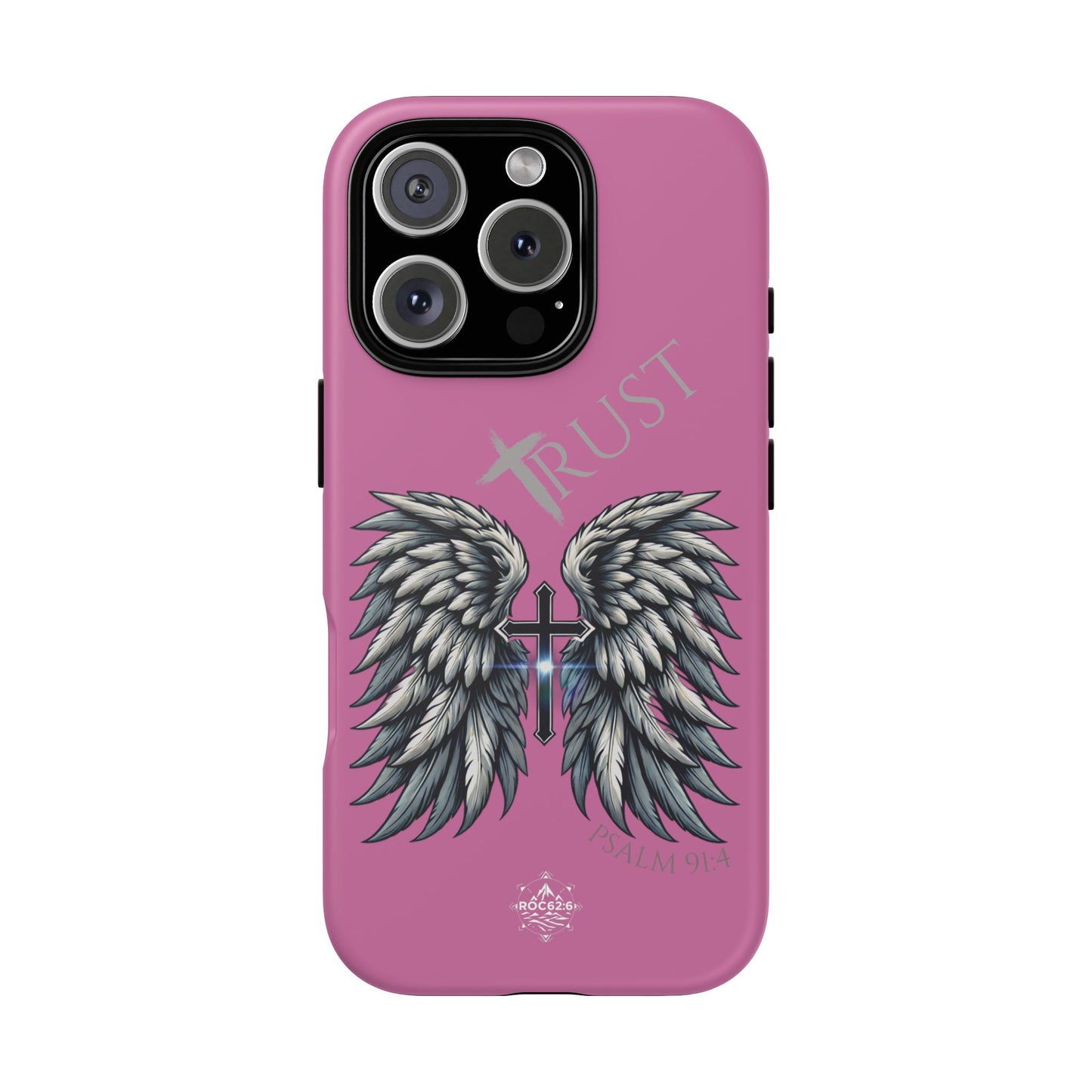 Wings Series Pink Phone Case - Trust, Psalm 91:4 Design, Inspirational Gift, Christian Accessories, Spiritual Protection, Encouragement