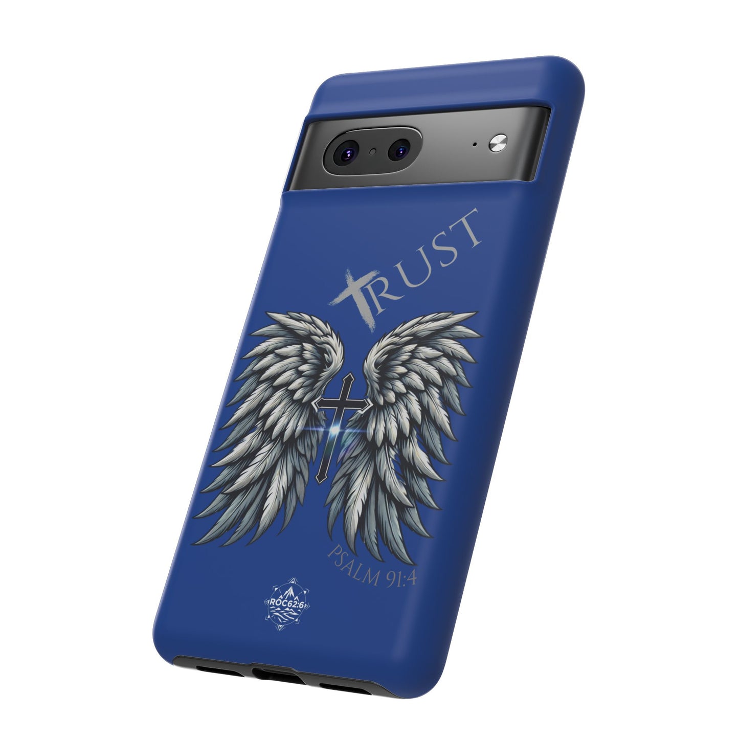 Wings Series Blue Phone Case - Trust, Psalm 91:4 Design, Inspirational Gift, Christian Accessories, Spiritual Protection, Encouragement