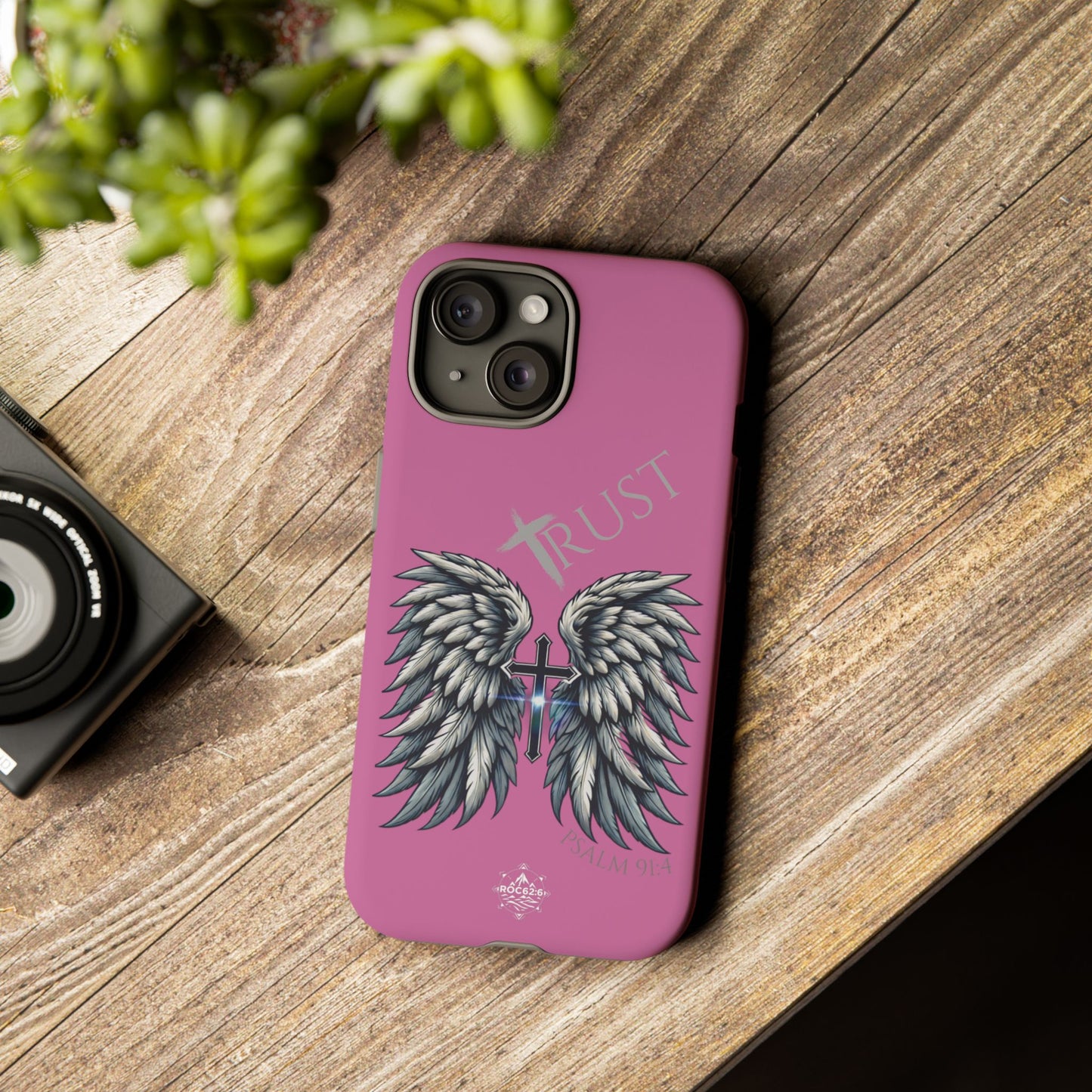Wings Series Pink Phone Case - Trust, Psalm 91:4 Design, Inspirational Gift, Christian Accessories, Spiritual Protection, Encouragement