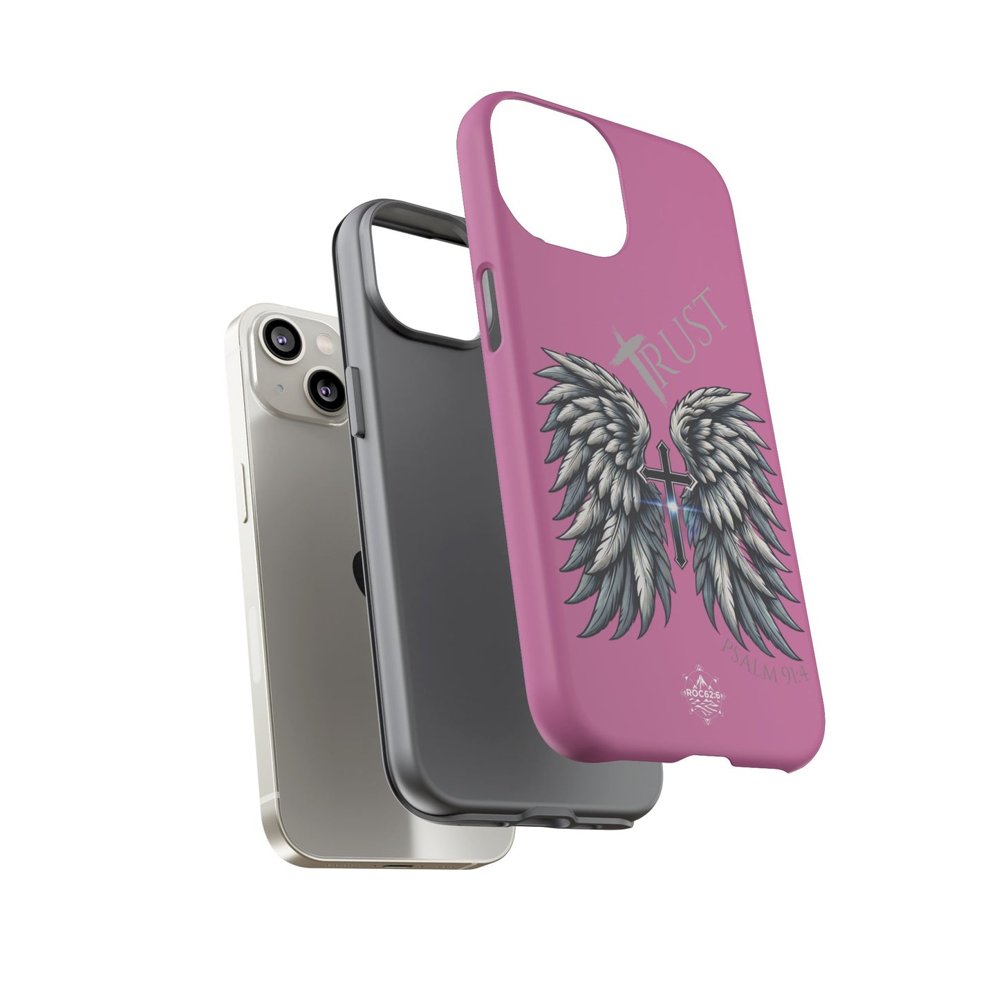 Wings Series Pink Phone Case - Trust, Psalm 91:4 Design, Inspirational Gift, Christian Accessories, Spiritual Protection, Encouragement