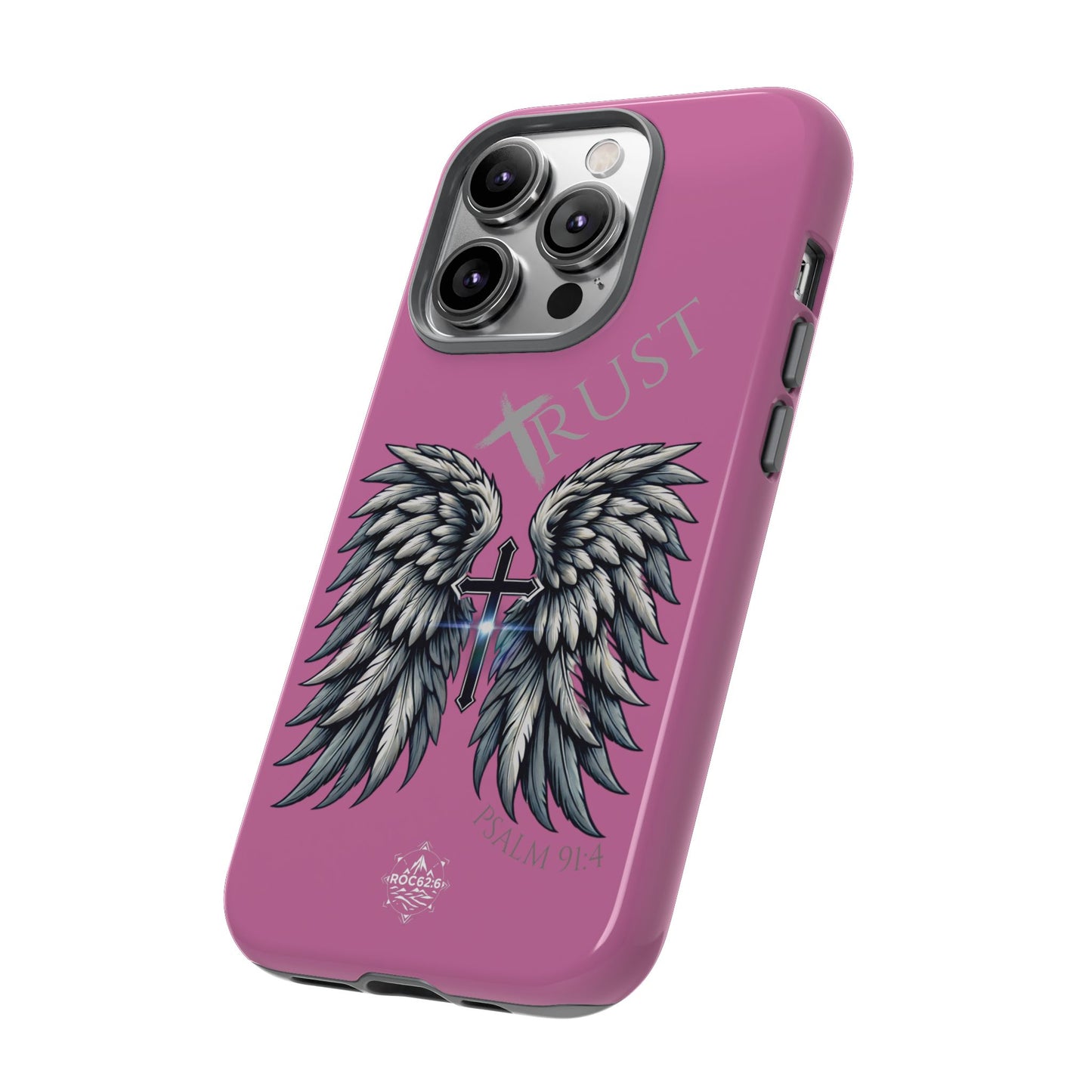 Wings Series Pink Phone Case - Trust, Psalm 91:4 Design, Inspirational Gift, Christian Accessories, Spiritual Protection, Encouragement