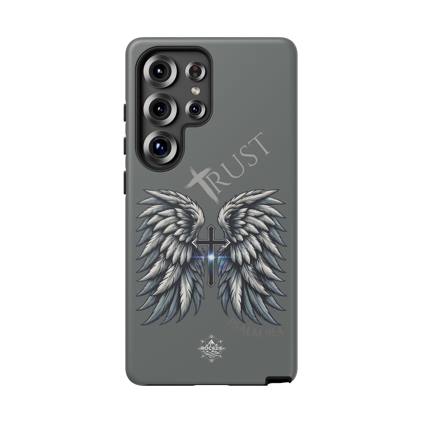 Wings Series Dark Grey Phone Case - Trust, Psalm 91:4 Design, Inspirational Gift, Christian Accessories, Spiritual Protection, Encouragement