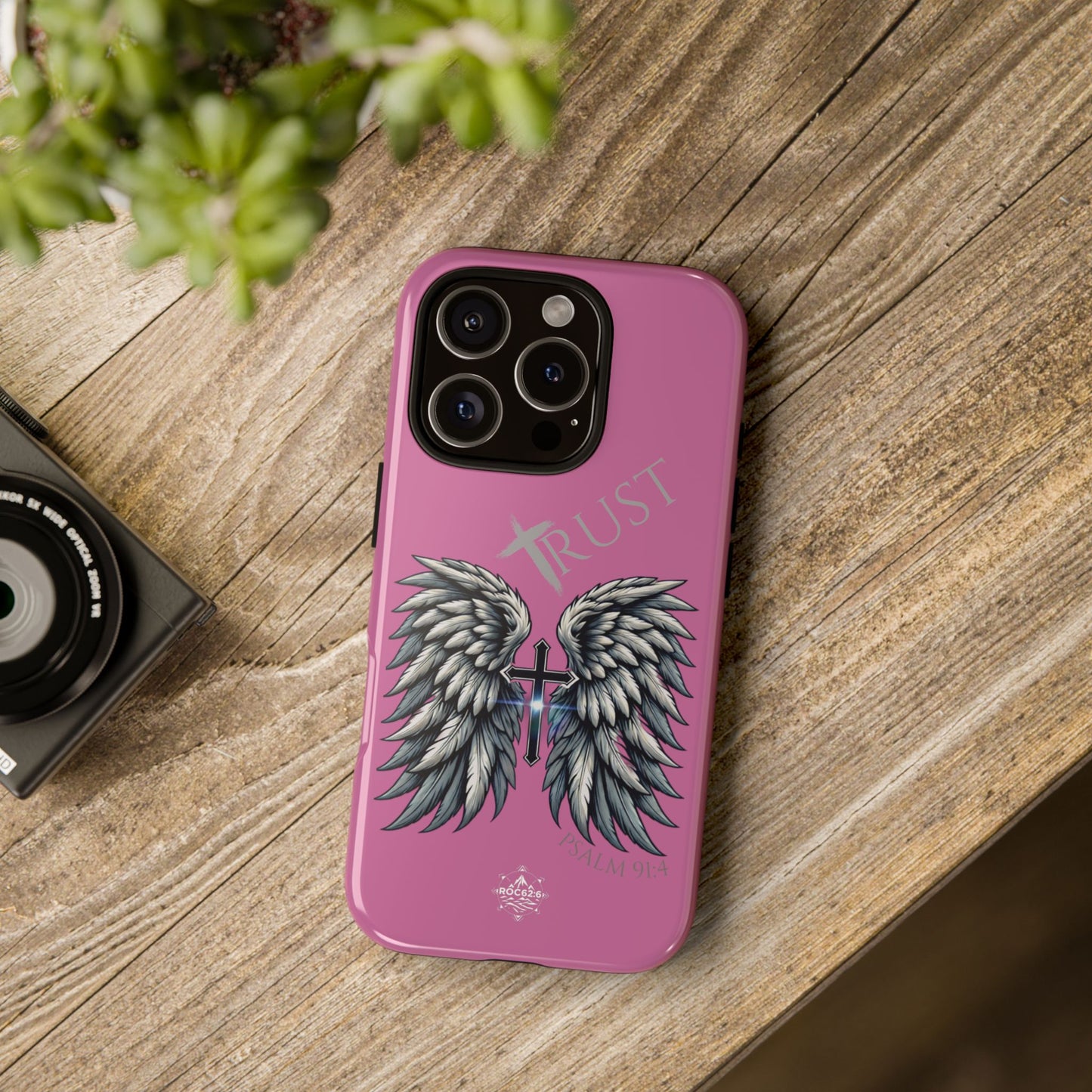 Wings Series Pink Phone Case - Trust, Psalm 91:4 Design, Inspirational Gift, Christian Accessories, Spiritual Protection, Encouragement