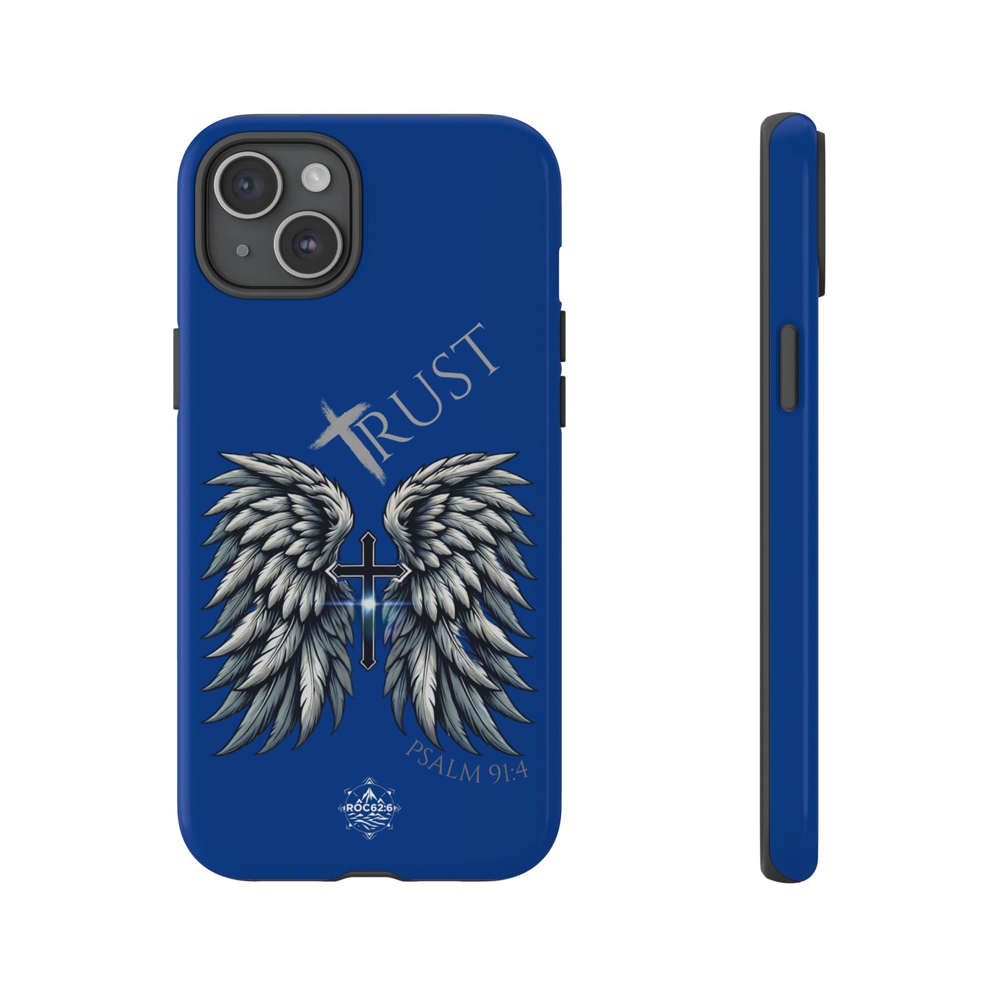 Wings Series Blue Phone Case - Trust, Psalm 91:4 Design, Inspirational Gift, Christian Accessories, Spiritual Protection, Encouragement