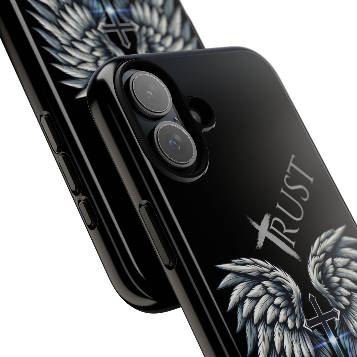 Wings Series Black Phone Case - Trust, Psalm 91:4 Design, Inspirational Gift, Christian Accessories, Spiritual Protection, Encouragement