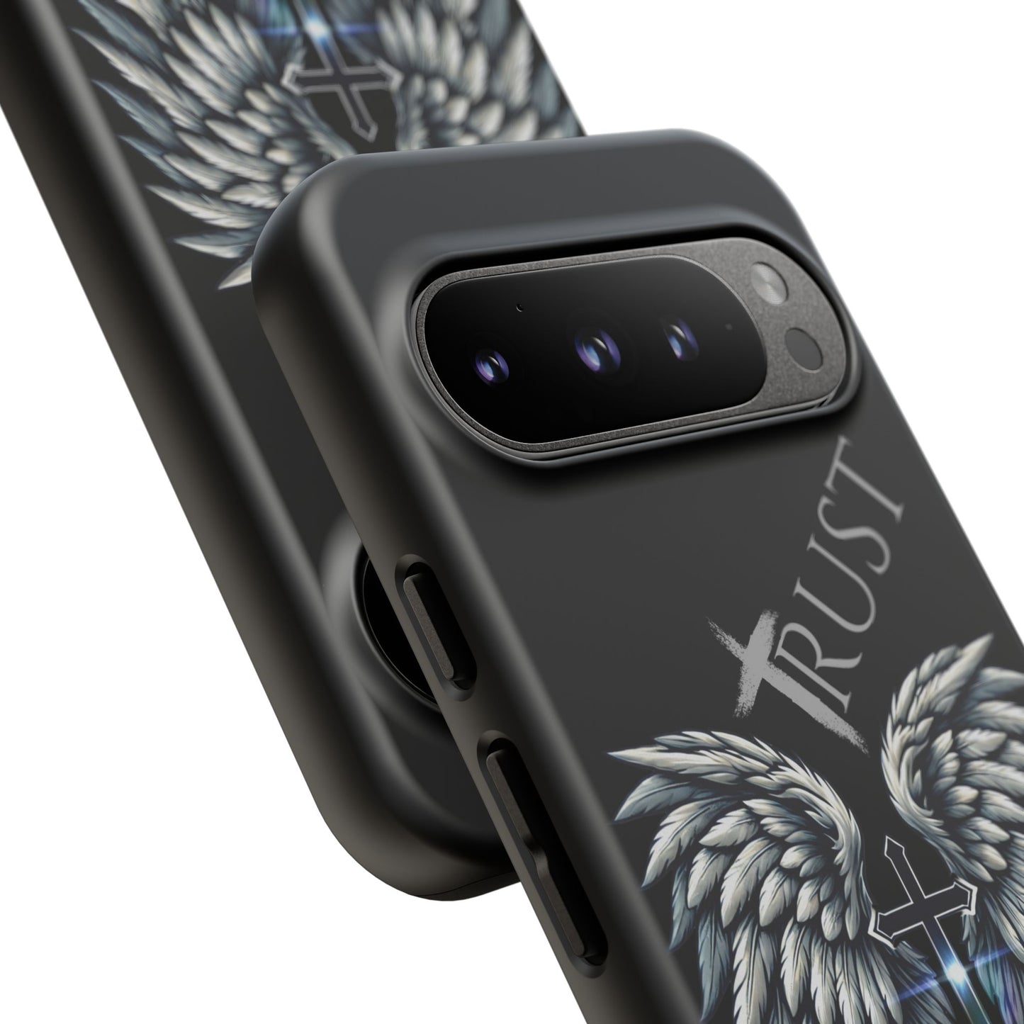 Wings Series Black Phone Case - Trust, Psalm 91:4 Design, Inspirational Gift, Christian Accessories, Spiritual Protection, Encouragement