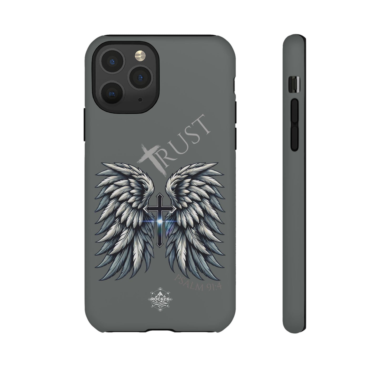 Wings Series Dark Grey Phone Case - Trust, Psalm 91:4 Design, Inspirational Gift, Christian Accessories, Spiritual Protection, Encouragement