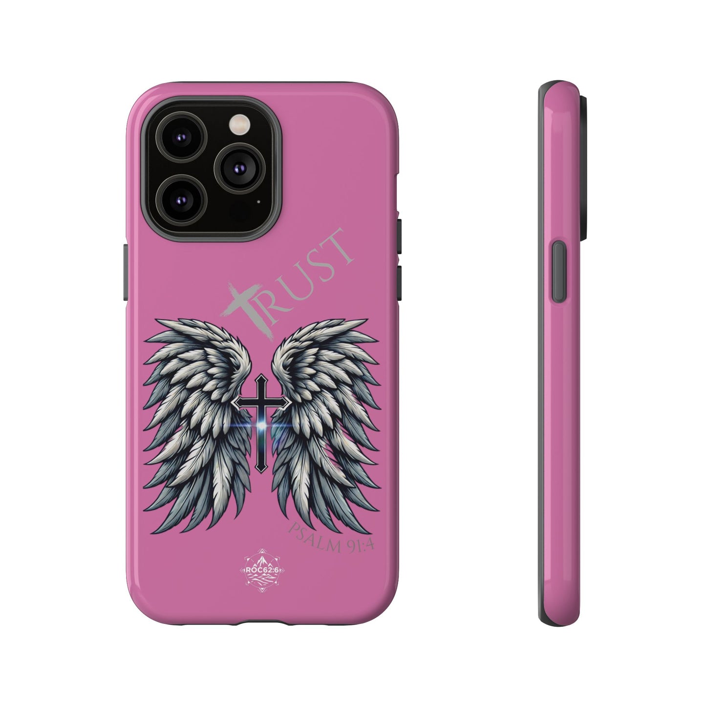 Wings Series Pink Phone Case - Trust, Psalm 91:4 Design, Inspirational Gift, Christian Accessories, Spiritual Protection, Encouragement