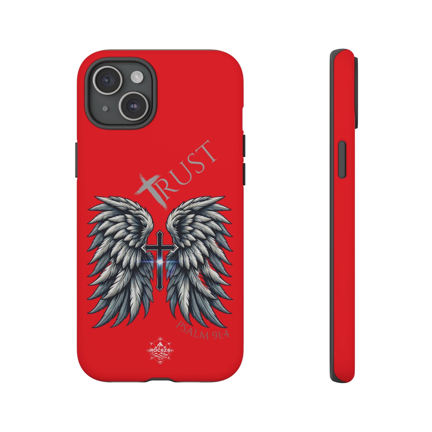 Wings Series Red Phone Case - Trust, Psalm 91:4 Design, Inspirational Gift, Christian Accessories, Spiritual Protection, Encouragement