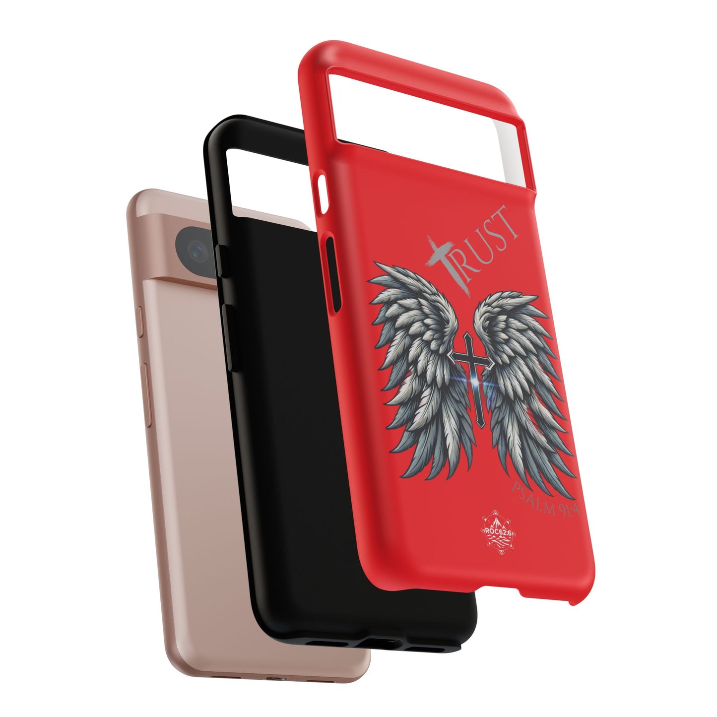 Wings Series Red Phone Case - Trust, Psalm 91:4 Design, Inspirational Gift, Christian Accessories, Spiritual Protection, Encouragement