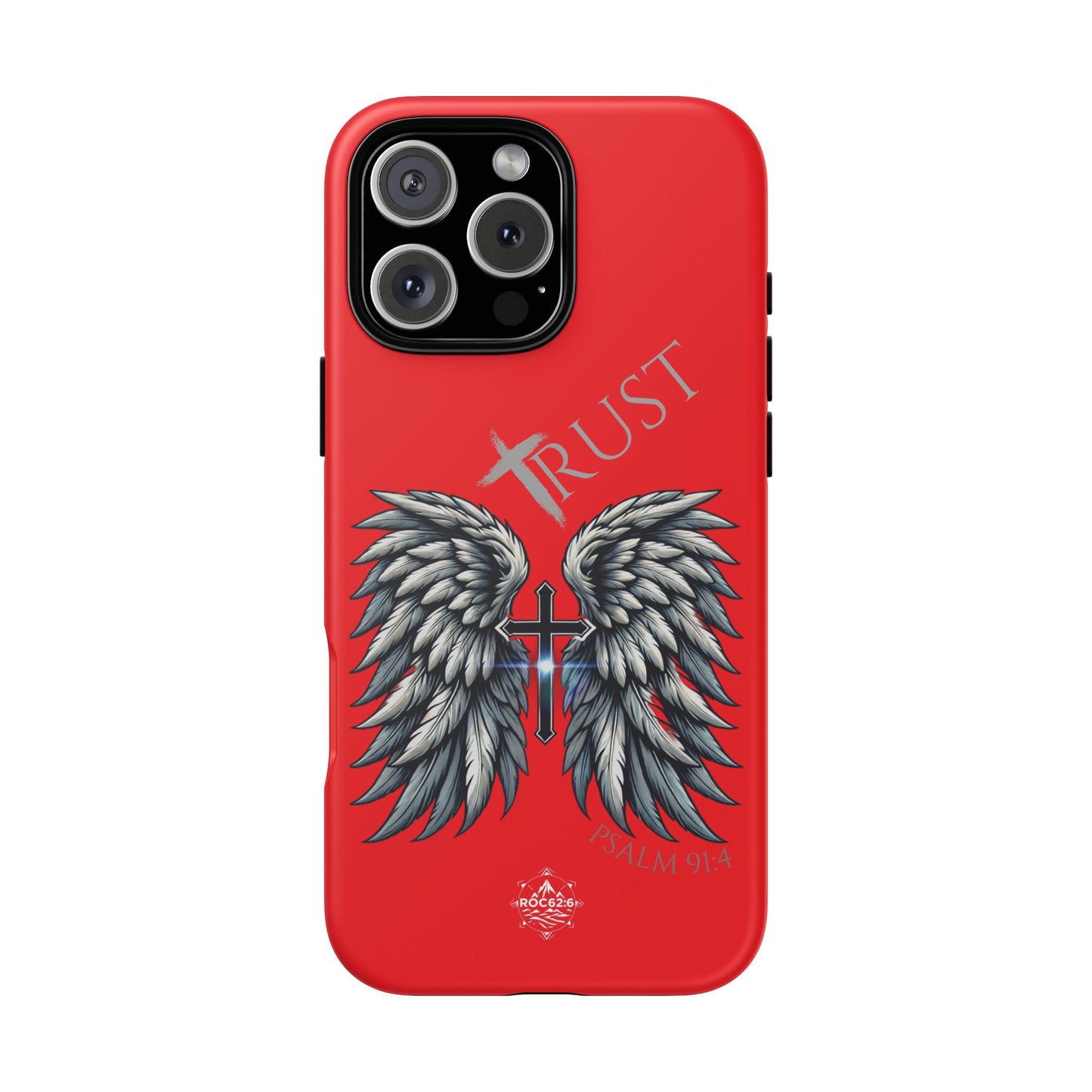 Wings Series Red Phone Case - Trust, Psalm 91:4 Design, Inspirational Gift, Christian Accessories, Spiritual Protection, Encouragement