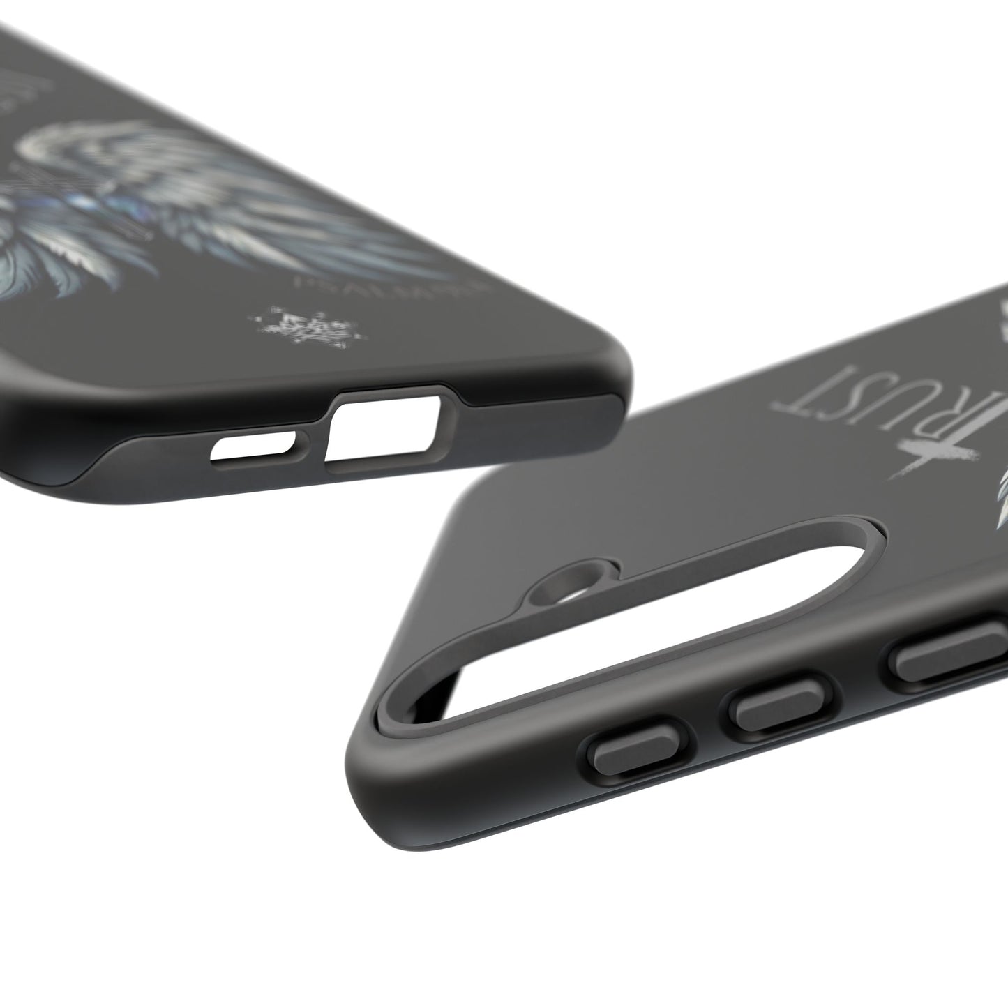 Wings Series Black Phone Case - Trust, Psalm 91:4 Design, Inspirational Gift, Christian Accessories, Spiritual Protection, Encouragement