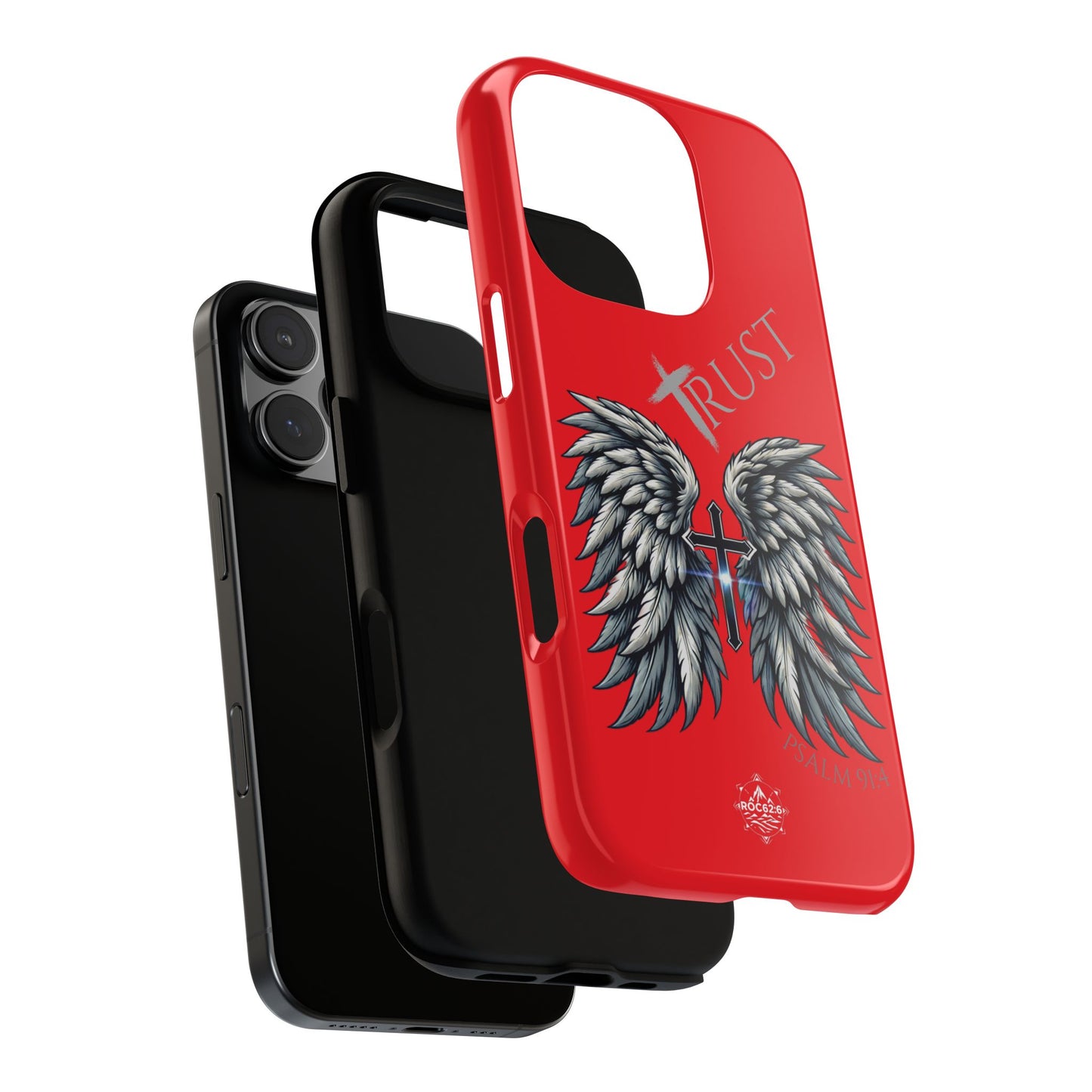 Wings Series Red Phone Case - Trust, Psalm 91:4 Design, Inspirational Gift, Christian Accessories, Spiritual Protection, Encouragement