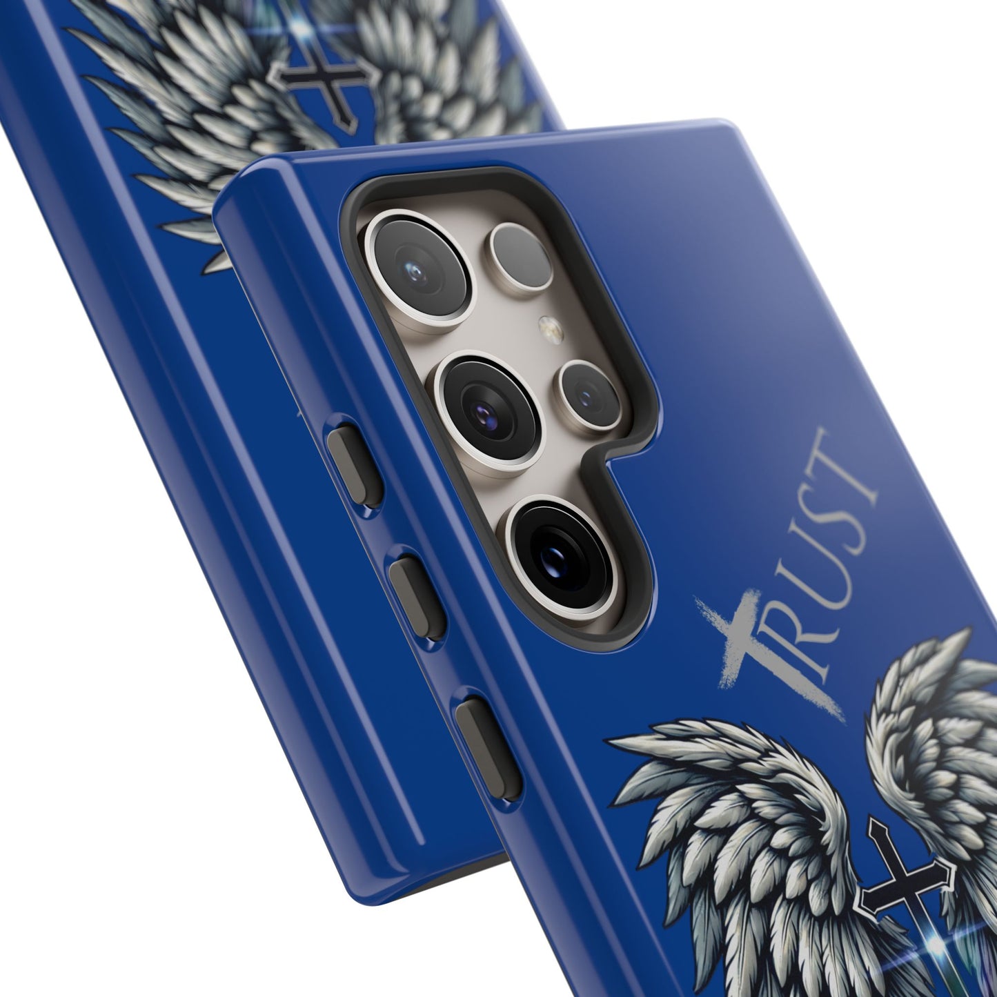 Wings Series Blue Phone Case - Trust, Psalm 91:4 Design, Inspirational Gift, Christian Accessories, Spiritual Protection, Encouragement