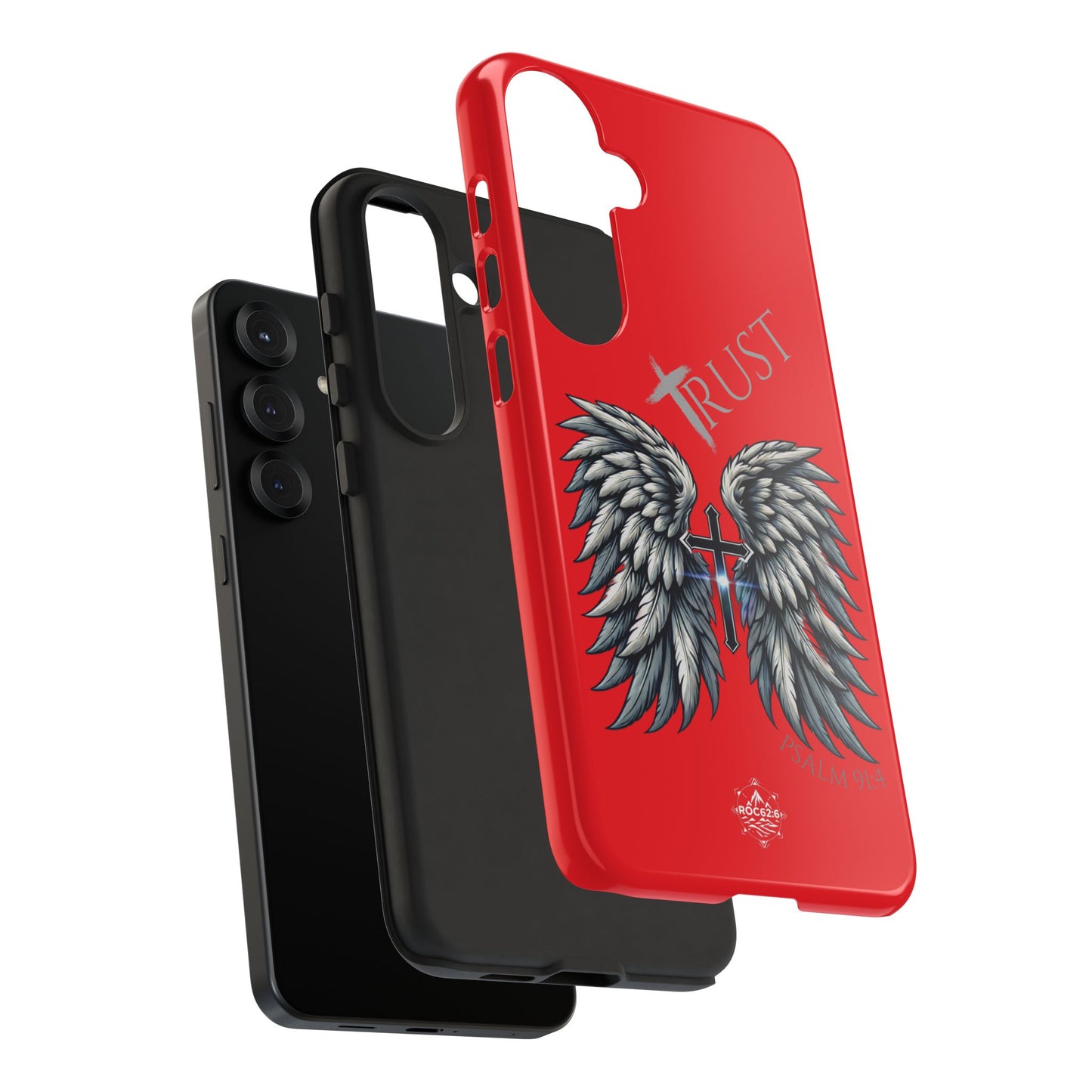 Wings Series Red Phone Case - Trust, Psalm 91:4 Design, Inspirational Gift, Christian Accessories, Spiritual Protection, Encouragement