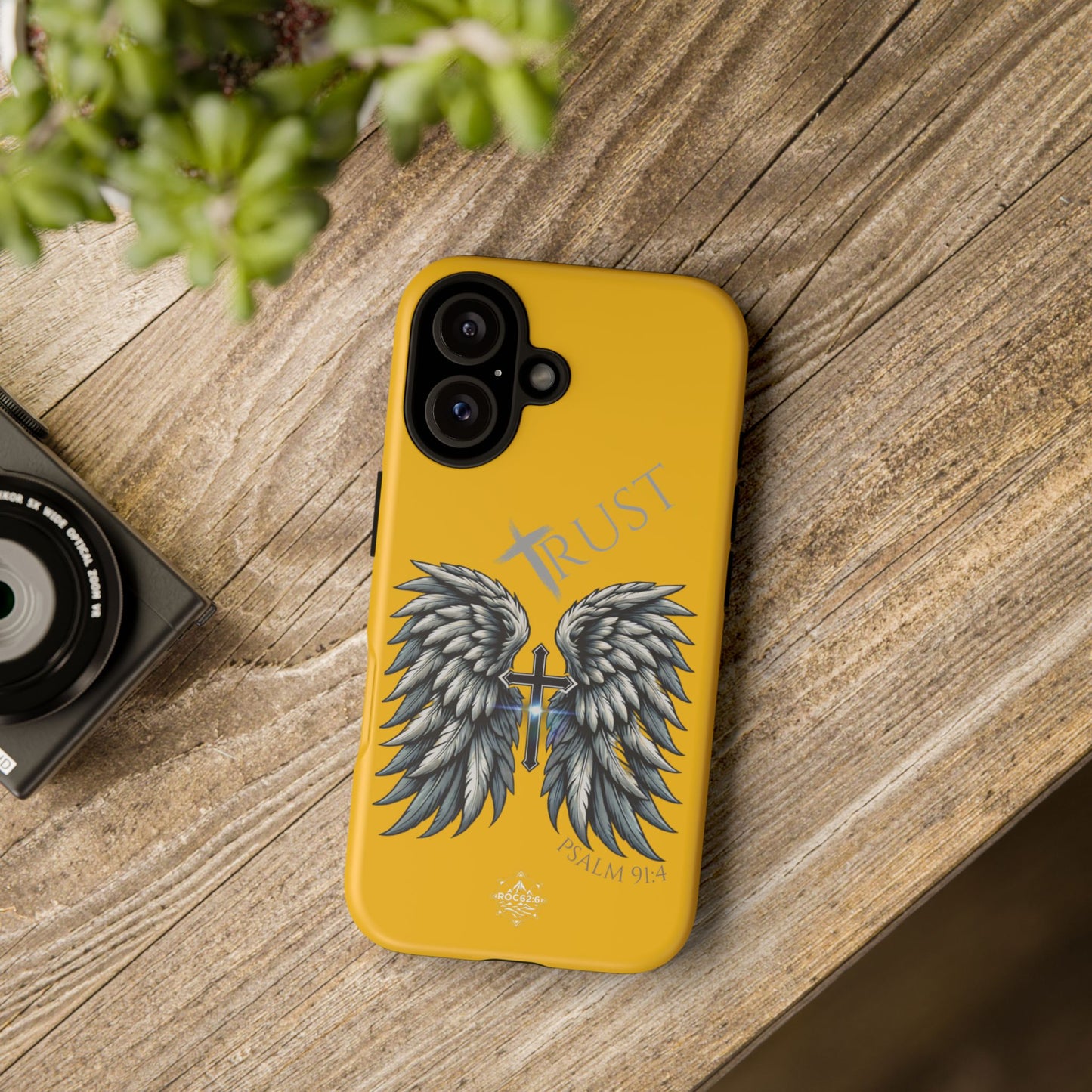 Wings Series Gold Phone Case - Trust, Psalm 91:4 Design, Inspirational Gift, Christian Accessories, Spiritual Protection, Encouragement