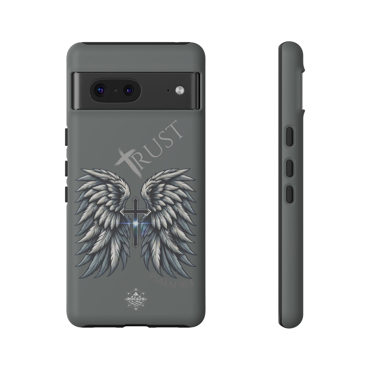 Wings Series Dark Grey Phone Case - Trust, Psalm 91:4 Design, Inspirational Gift, Christian Accessories, Spiritual Protection, Encouragement