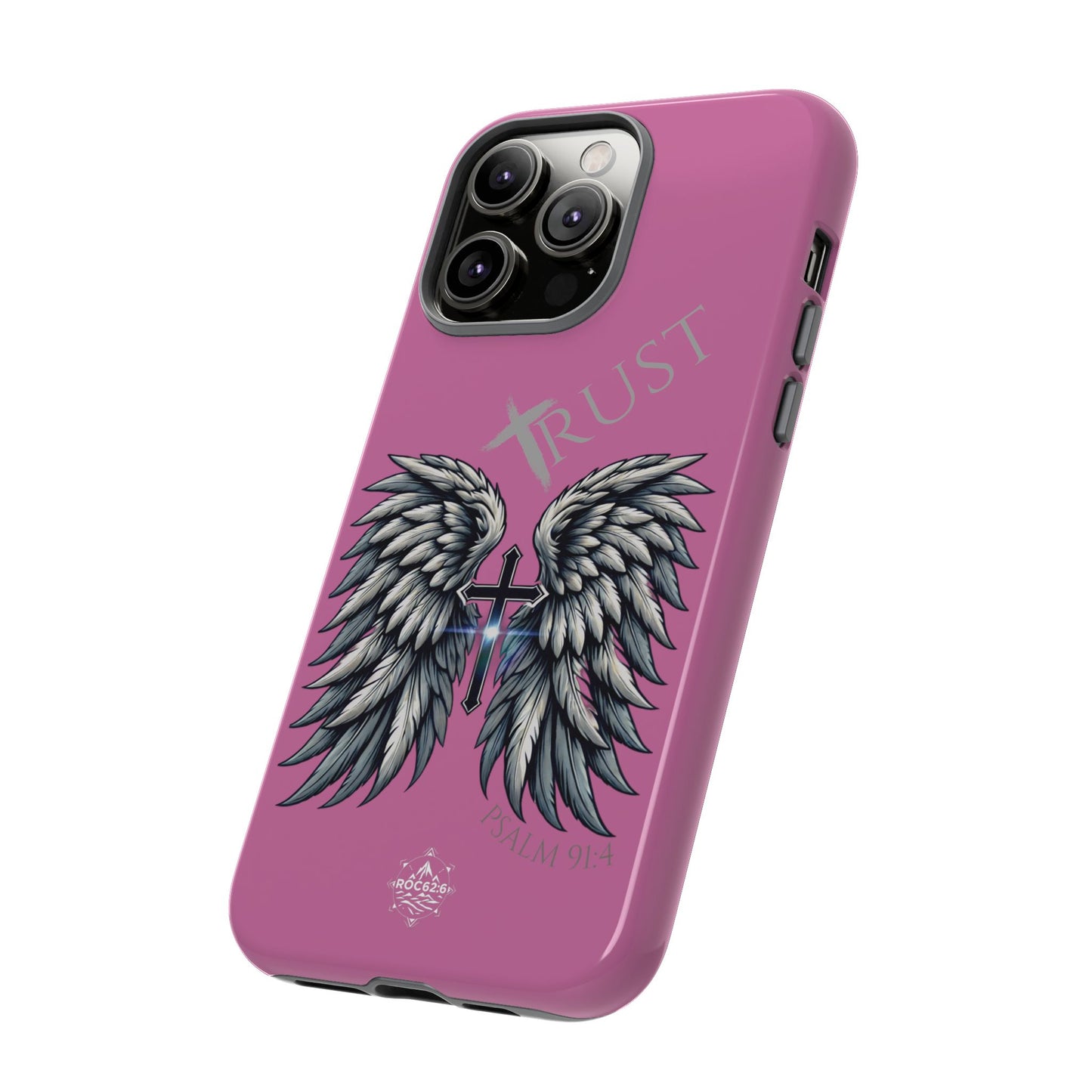 Wings Series Pink Phone Case - Trust, Psalm 91:4 Design, Inspirational Gift, Christian Accessories, Spiritual Protection, Encouragement