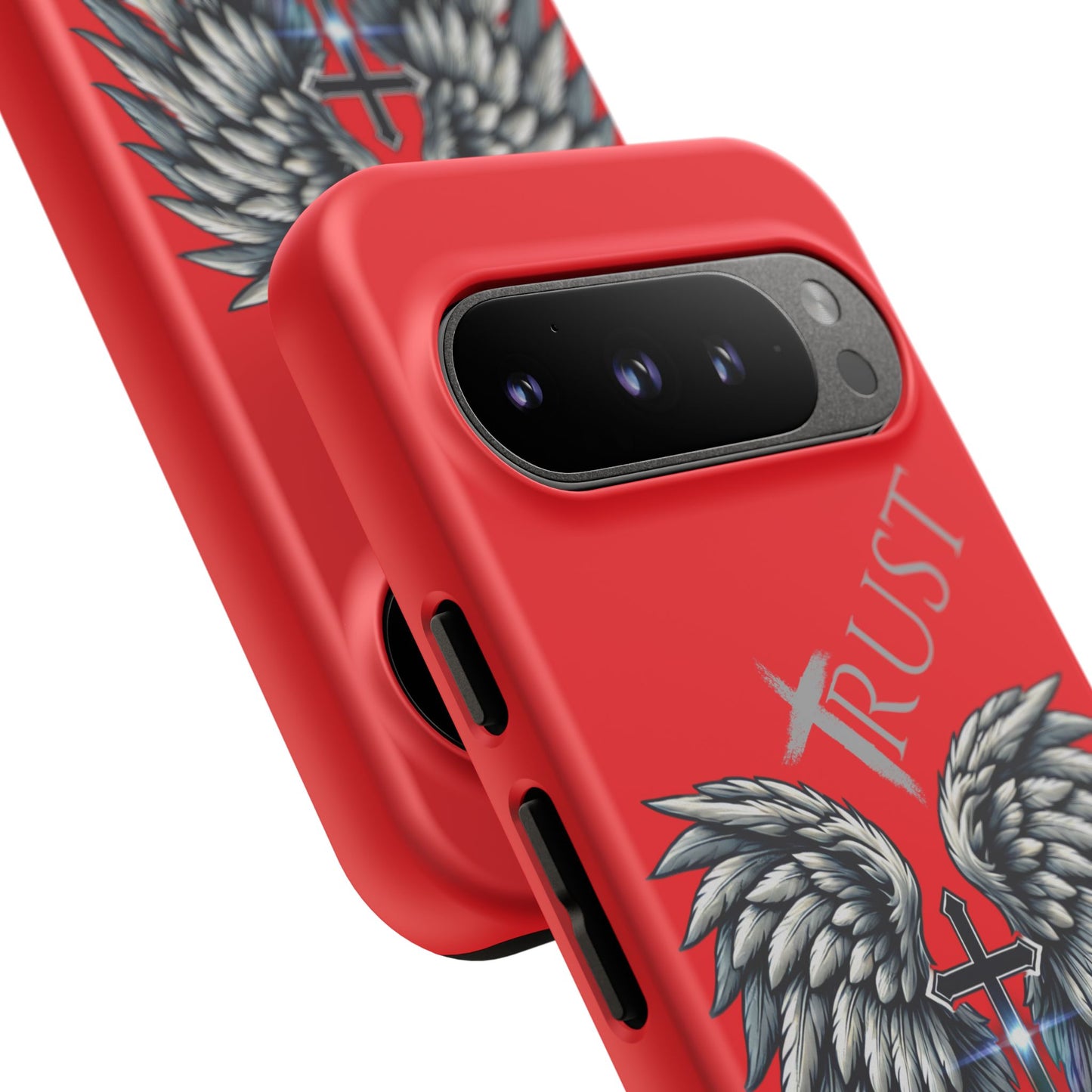 Wings Series Red Phone Case - Trust, Psalm 91:4 Design, Inspirational Gift, Christian Accessories, Spiritual Protection, Encouragement