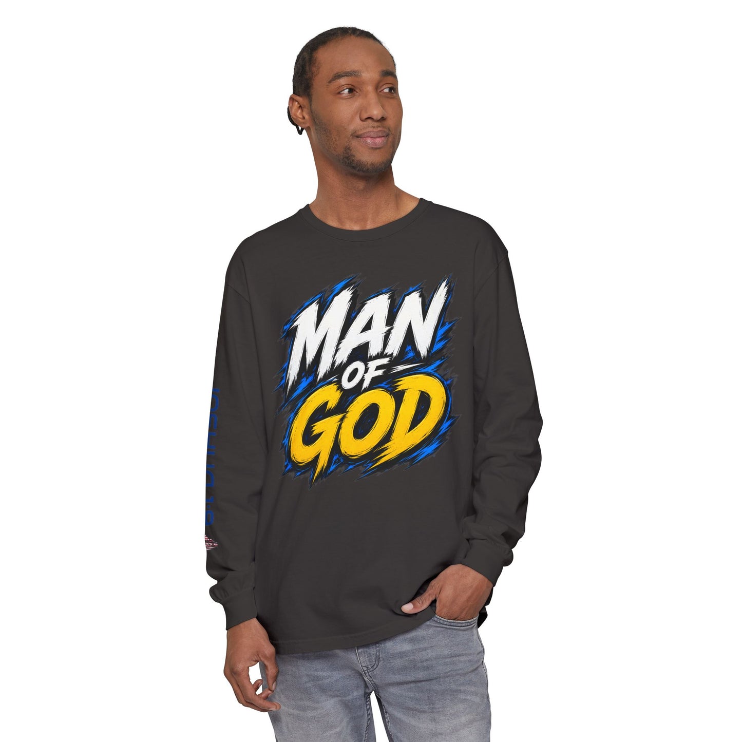 Man of God Graphic Long Sleeve Shirt | Christian Faith Message