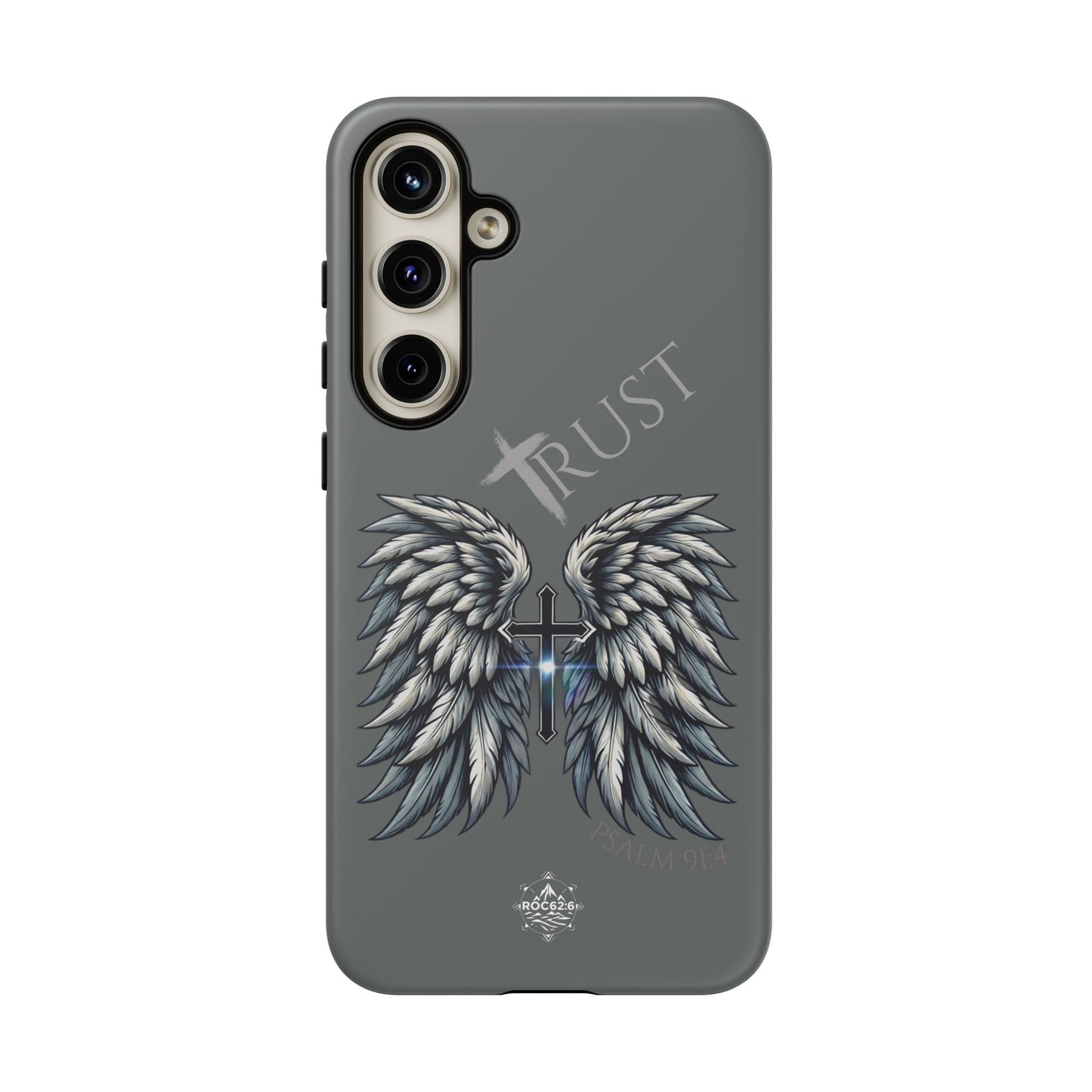 Wings Series Dark Grey Phone Case - Trust, Psalm 91:4 Design, Inspirational Gift, Christian Accessories, Spiritual Protection, Encouragement