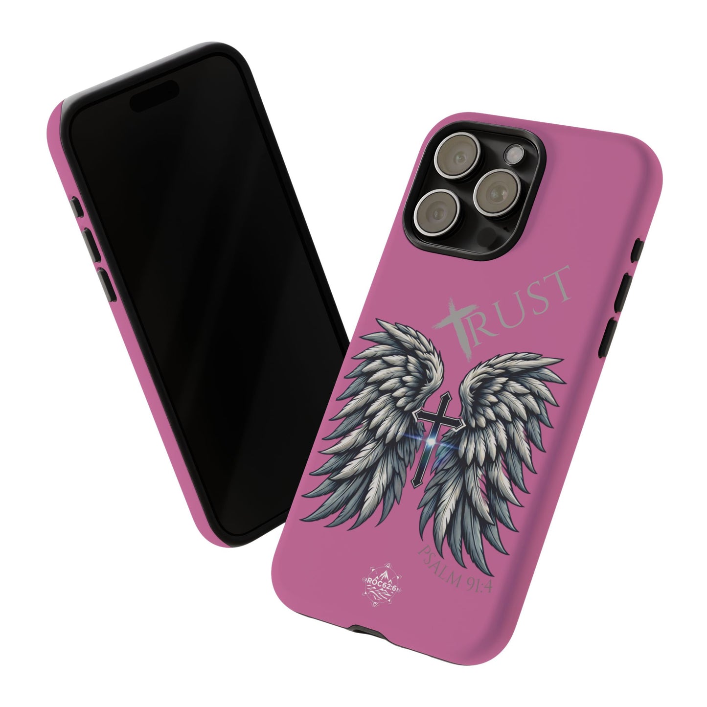 Wings Series Pink Phone Case - Trust, Psalm 91:4 Design, Inspirational Gift, Christian Accessories, Spiritual Protection, Encouragement