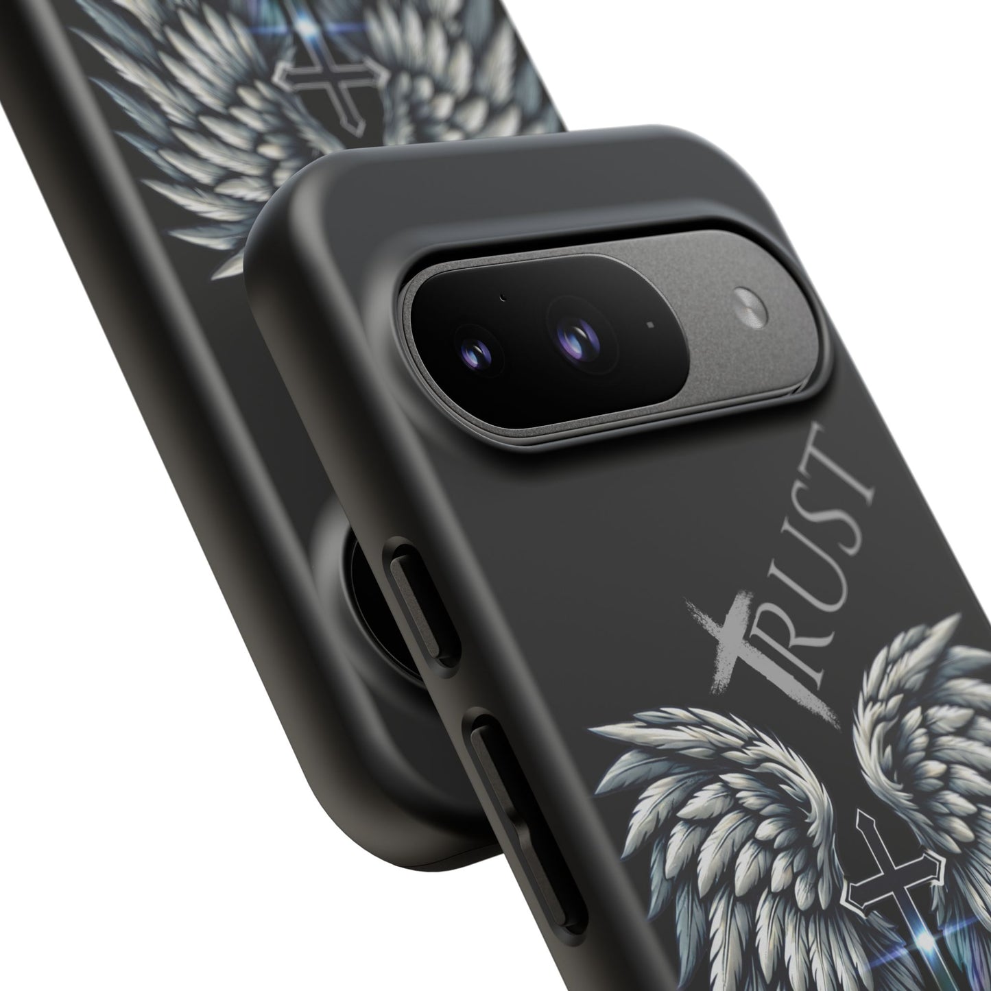 Wings Series Black Phone Case - Trust, Psalm 91:4 Design, Inspirational Gift, Christian Accessories, Spiritual Protection, Encouragement