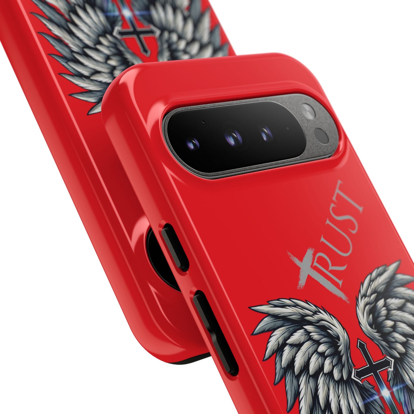 Wings Series Red Phone Case - Trust, Psalm 91:4 Design, Inspirational Gift, Christian Accessories, Spiritual Protection, Encouragement