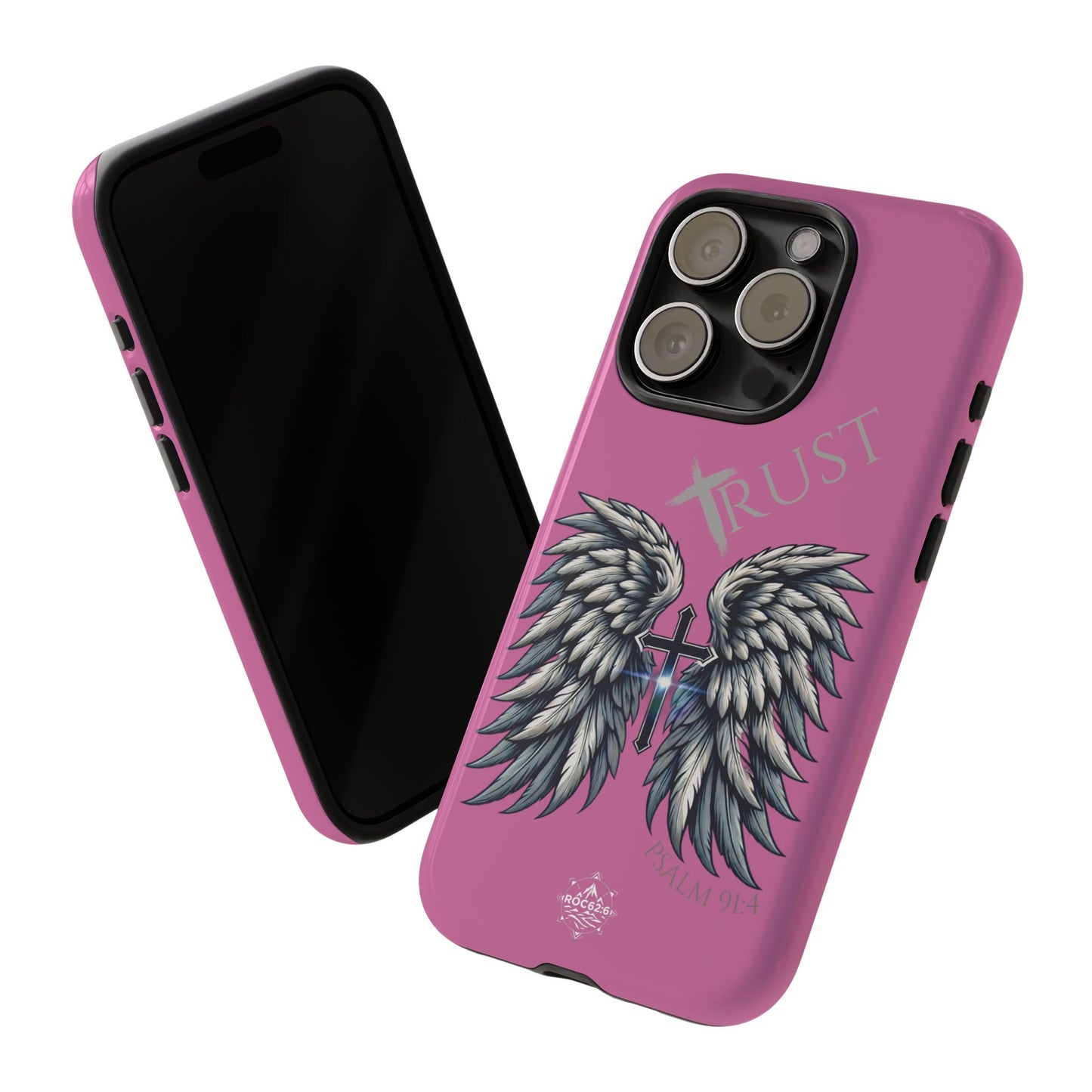 Wings Series Pink Phone Case - Trust, Psalm 91:4 Design, Inspirational Gift, Christian Accessories, Spiritual Protection, Encouragement