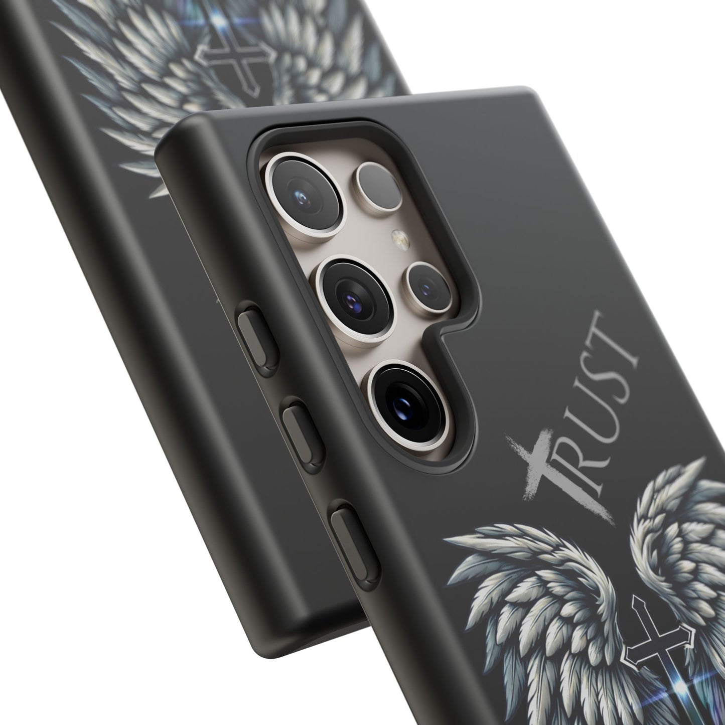 Wings Series Black Phone Case - Trust, Psalm 91:4 Design, Inspirational Gift, Christian Accessories, Spiritual Protection, Encouragement