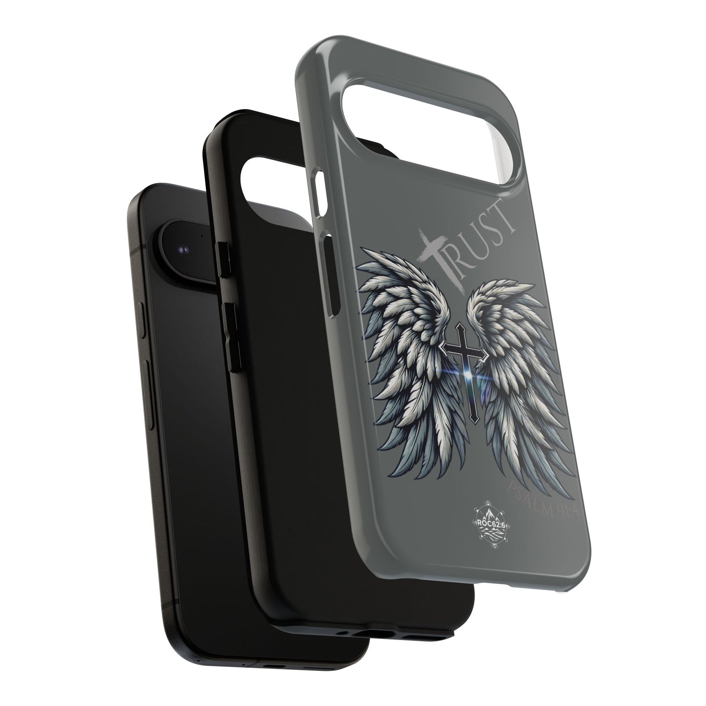 Wings Series Dark Grey Phone Case - Trust, Psalm 91:4 Design, Inspirational Gift, Christian Accessories, Spiritual Protection, Encouragement