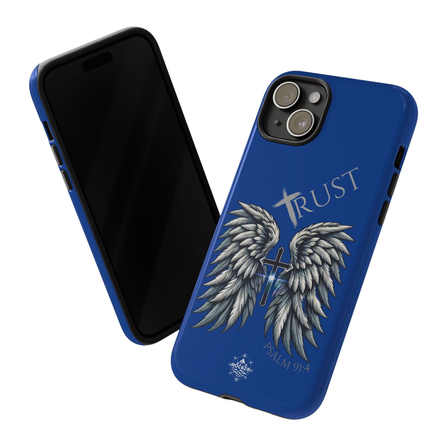 Wings Series Blue Phone Case - Trust, Psalm 91:4 Design, Inspirational Gift, Christian Accessories, Spiritual Protection, Encouragement