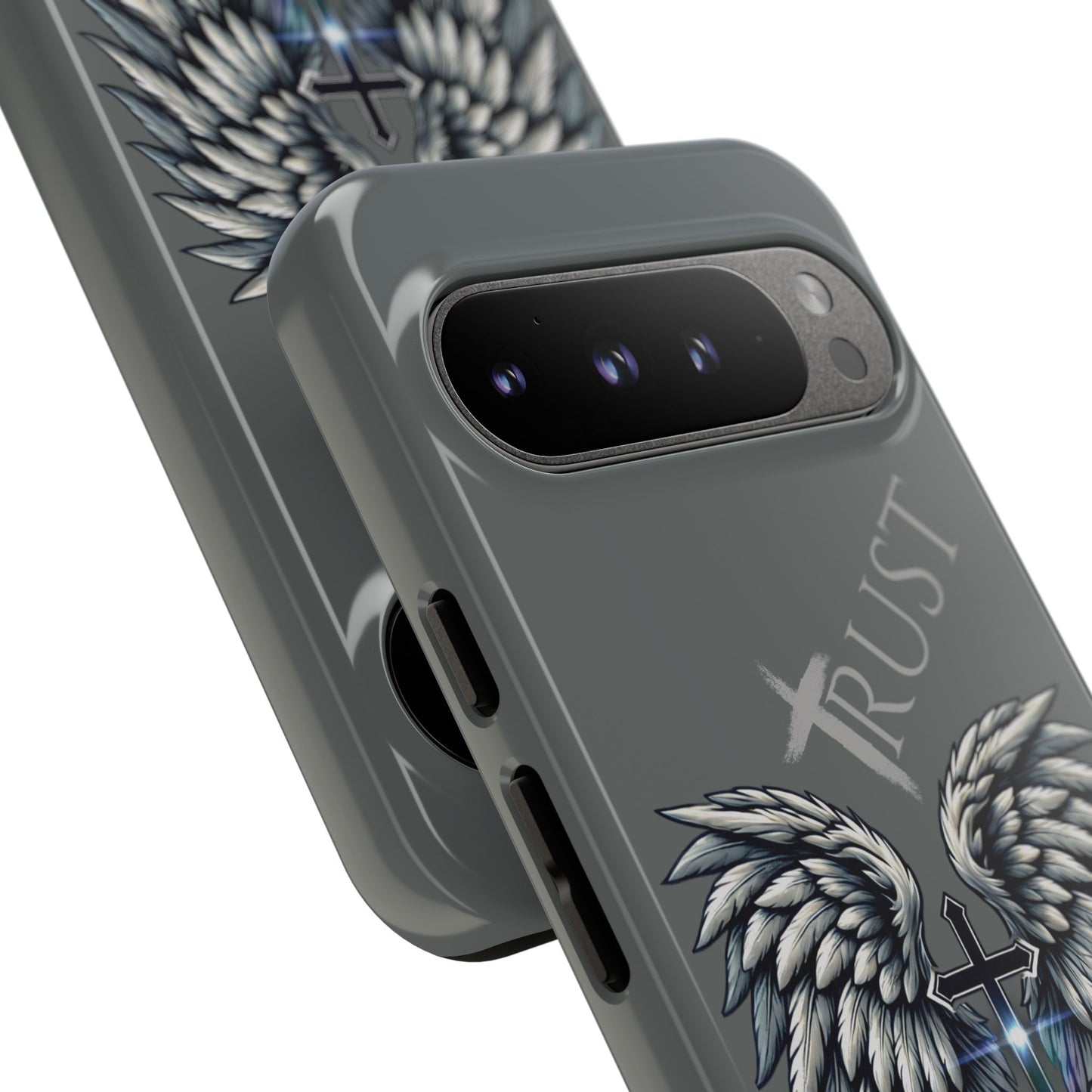Wings Series Dark Grey Phone Case - Trust, Psalm 91:4 Design, Inspirational Gift, Christian Accessories, Spiritual Protection, Encouragement