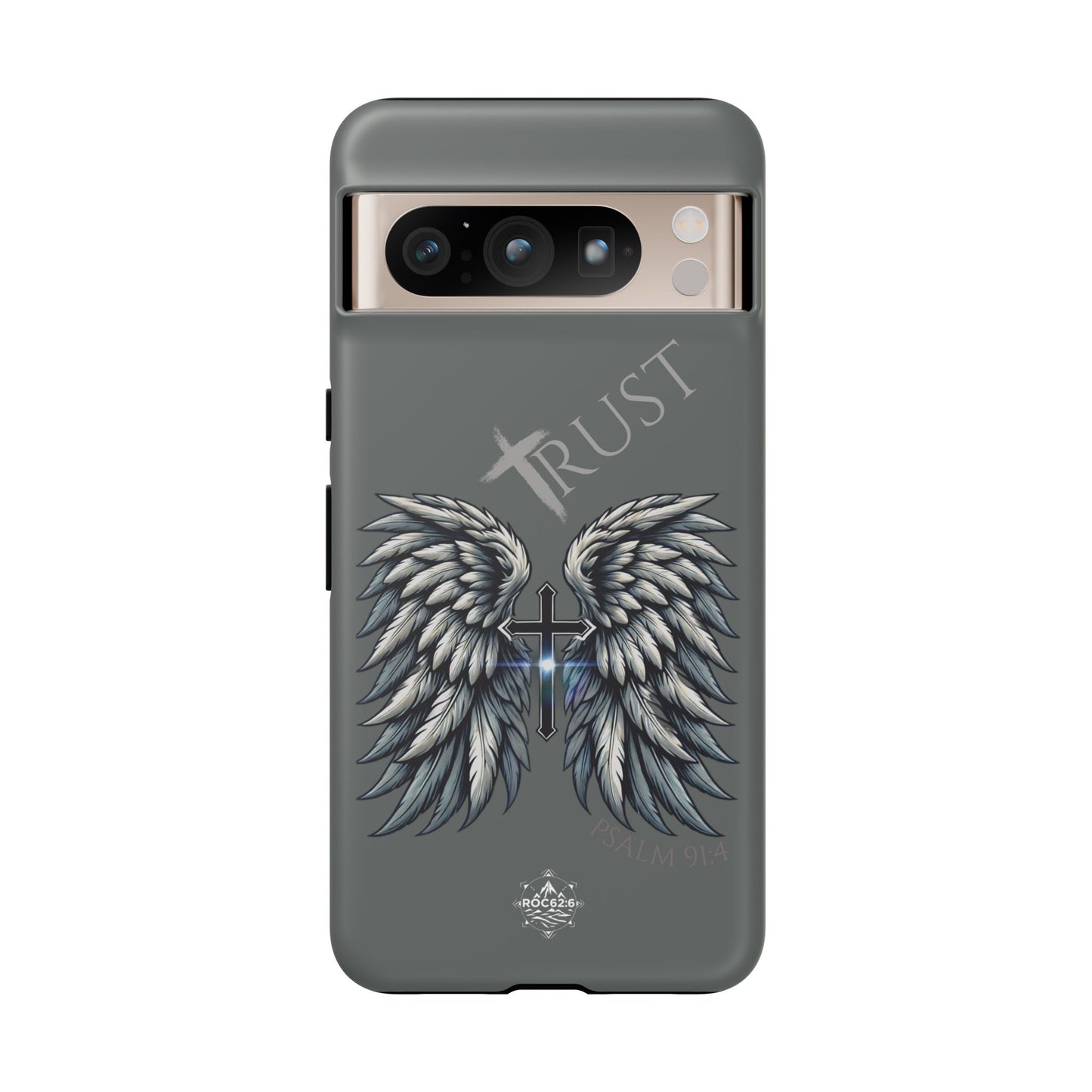 Wings Series Dark Grey Phone Case - Trust, Psalm 91:4 Design, Inspirational Gift, Christian Accessories, Spiritual Protection, Encouragement