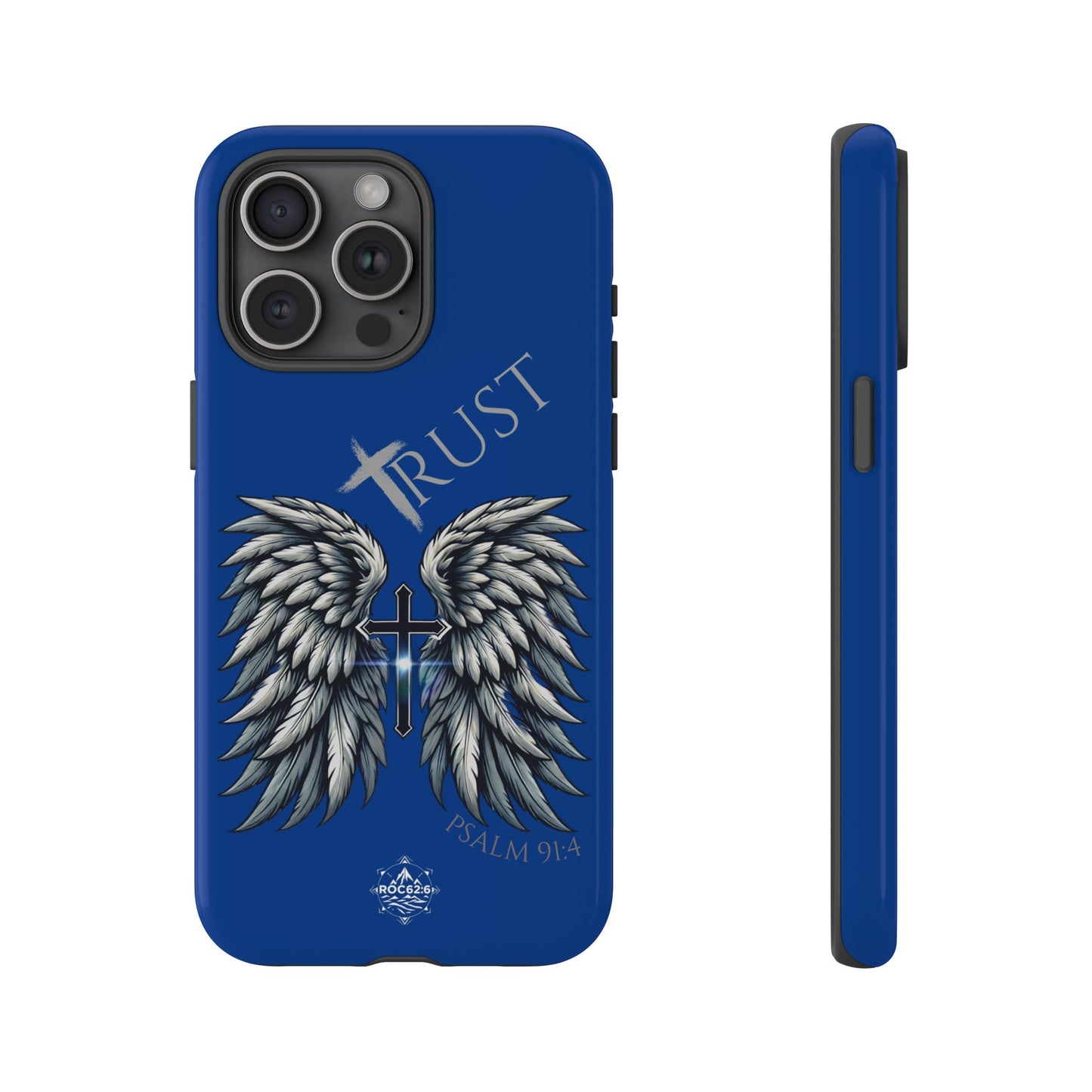 Wings Series Blue Phone Case - Trust, Psalm 91:4 Design, Inspirational Gift, Christian Accessories, Spiritual Protection, Encouragement