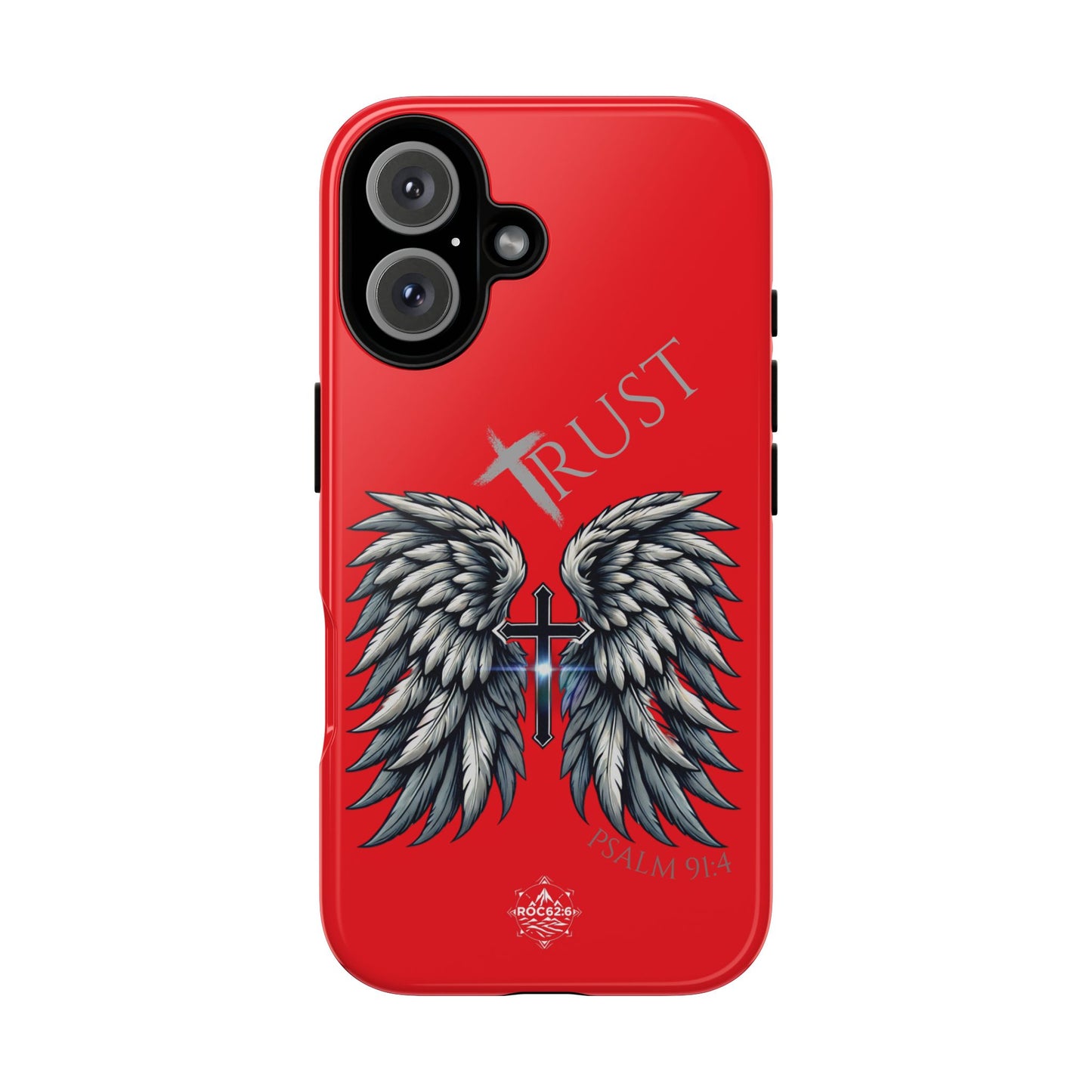 Wings Series Red Phone Case - Trust, Psalm 91:4 Design, Inspirational Gift, Christian Accessories, Spiritual Protection, Encouragement